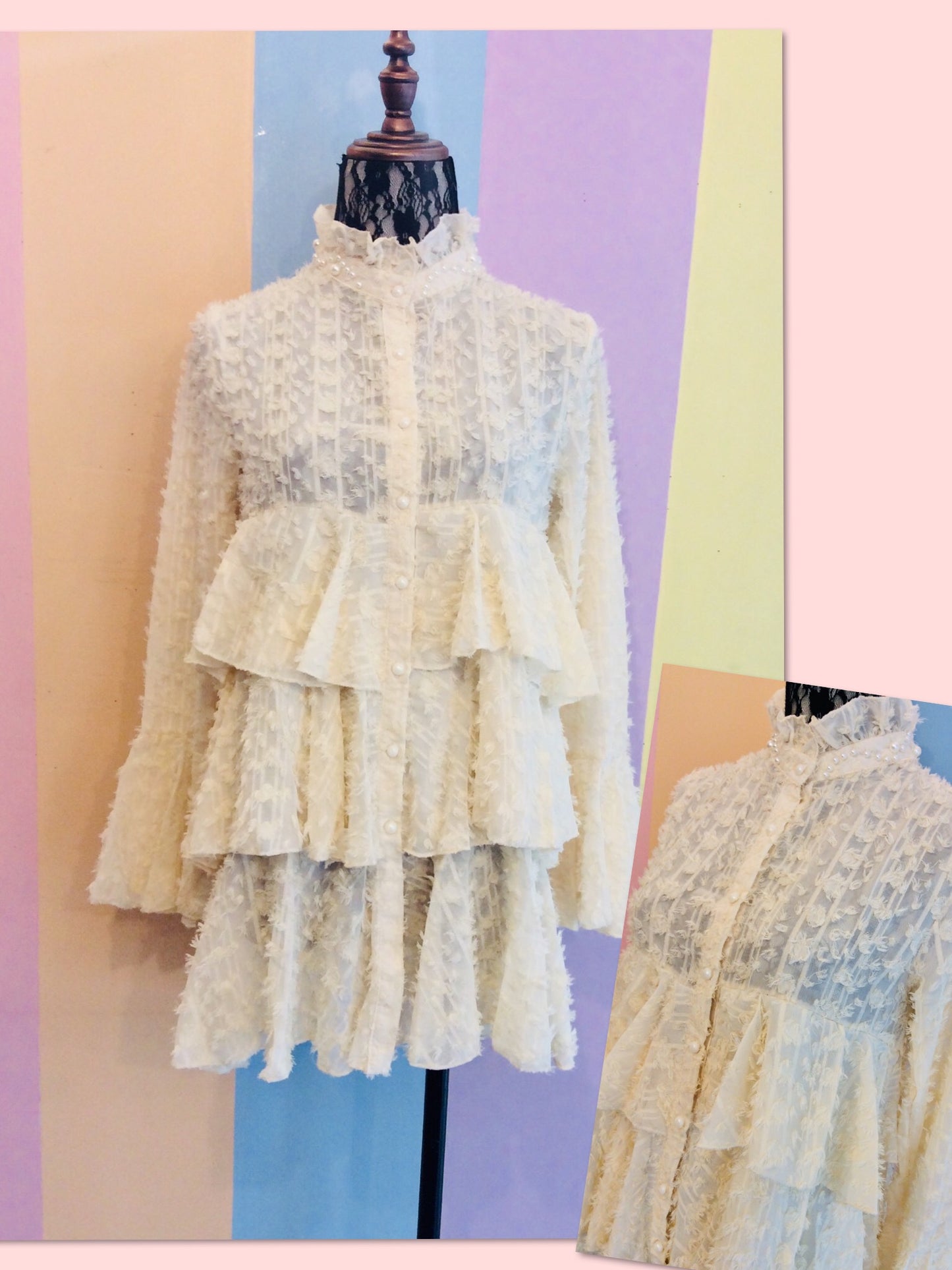 Button Down Full Sleeve Tazzle Dress w/ Pearly Buttons