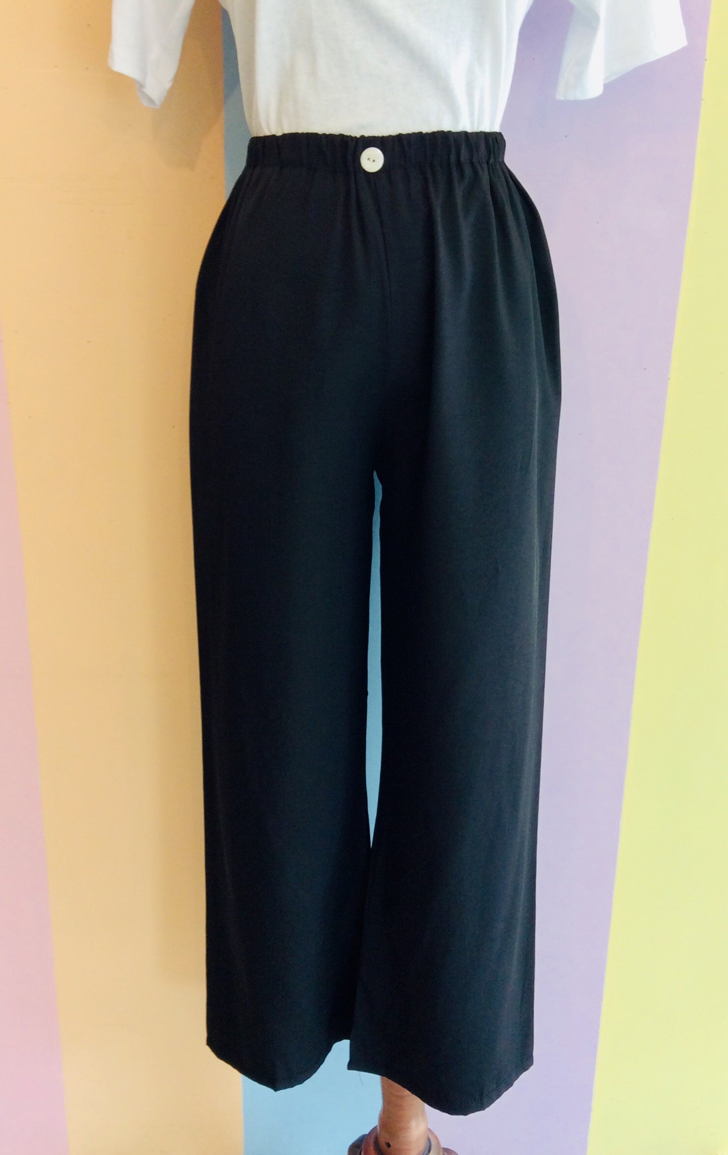 Plain Satin Feel Square Pants w/ Button Design