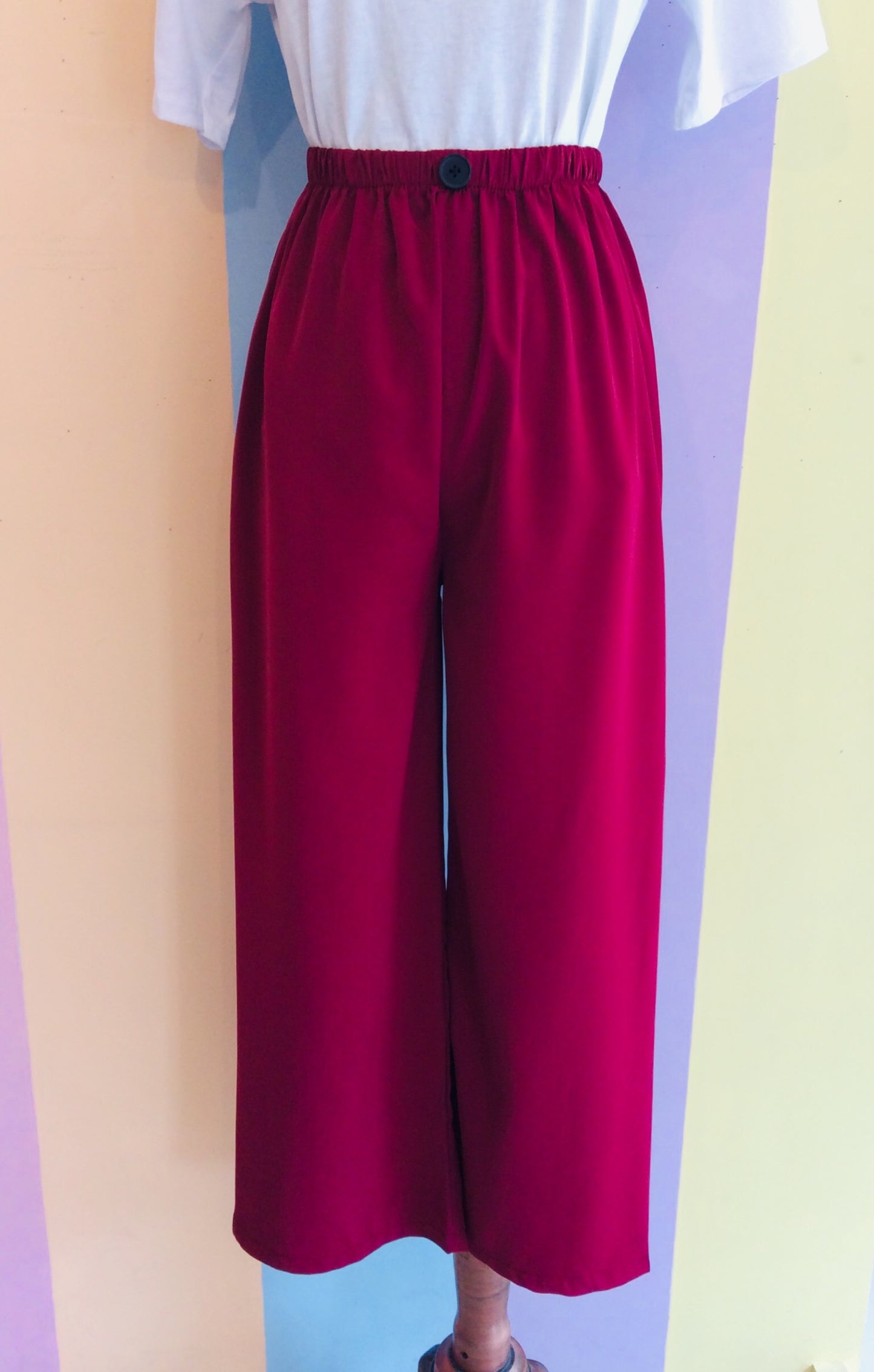 Plain Satin Feel Square Pants w/ Button Design