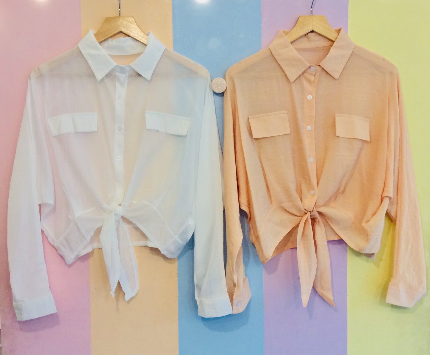 Classic Plain Button Down Full Sleeve Top w/ Belly Bow