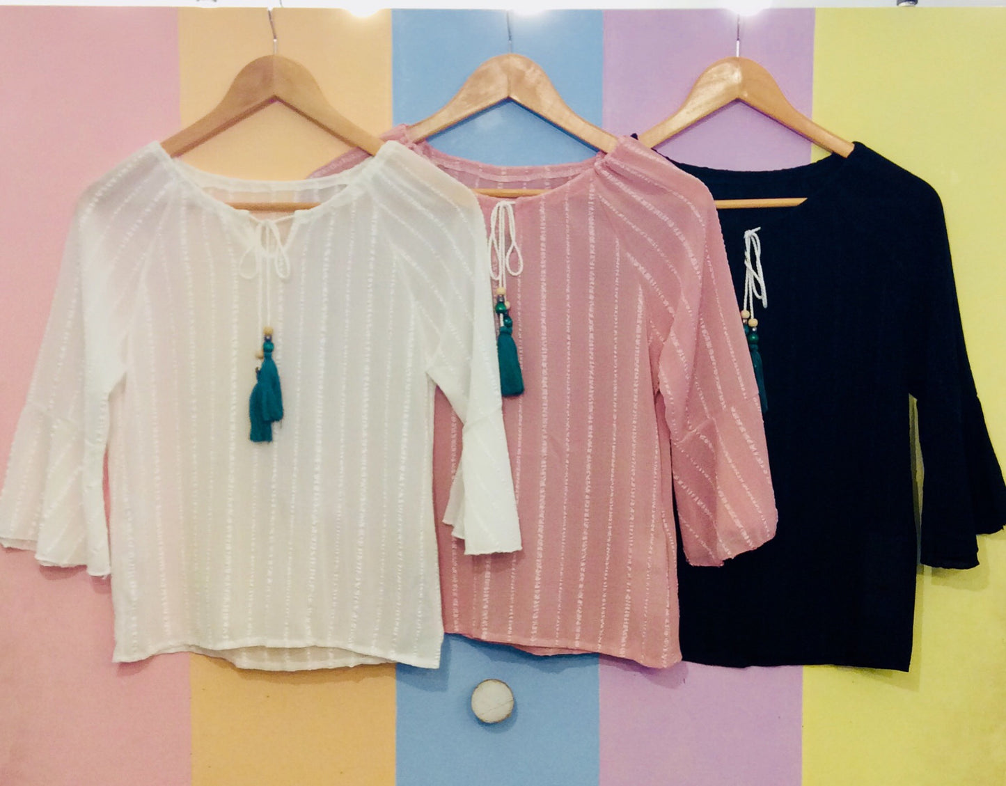 Pin-Stripe Bohemian 3/4 Bell Sleeve Top