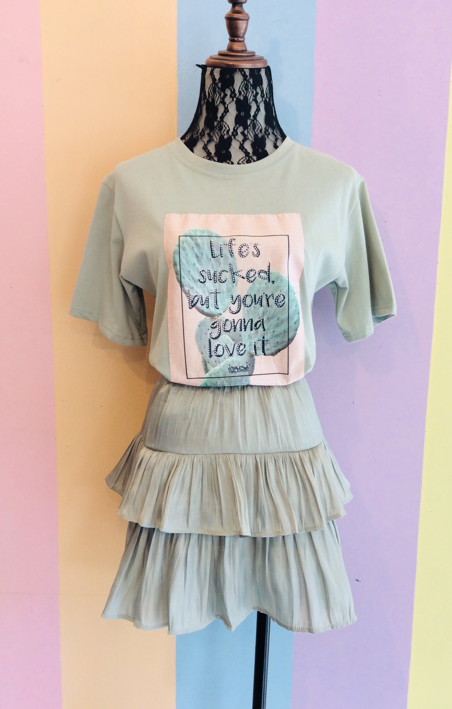 Life Sucked Cactus Tee w/ Matching Skater Layered Skirt Pair (SET)
