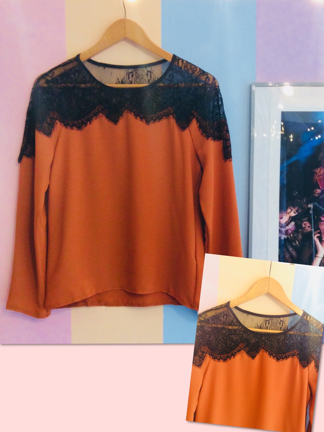 Plain & Black Lacy See Through Full Sleeves Top