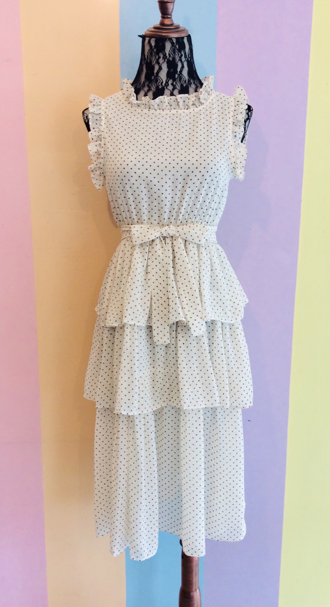 Short Sheer Ruffle Sleeves Layered Midi Dress w/ Matching Bow Belt