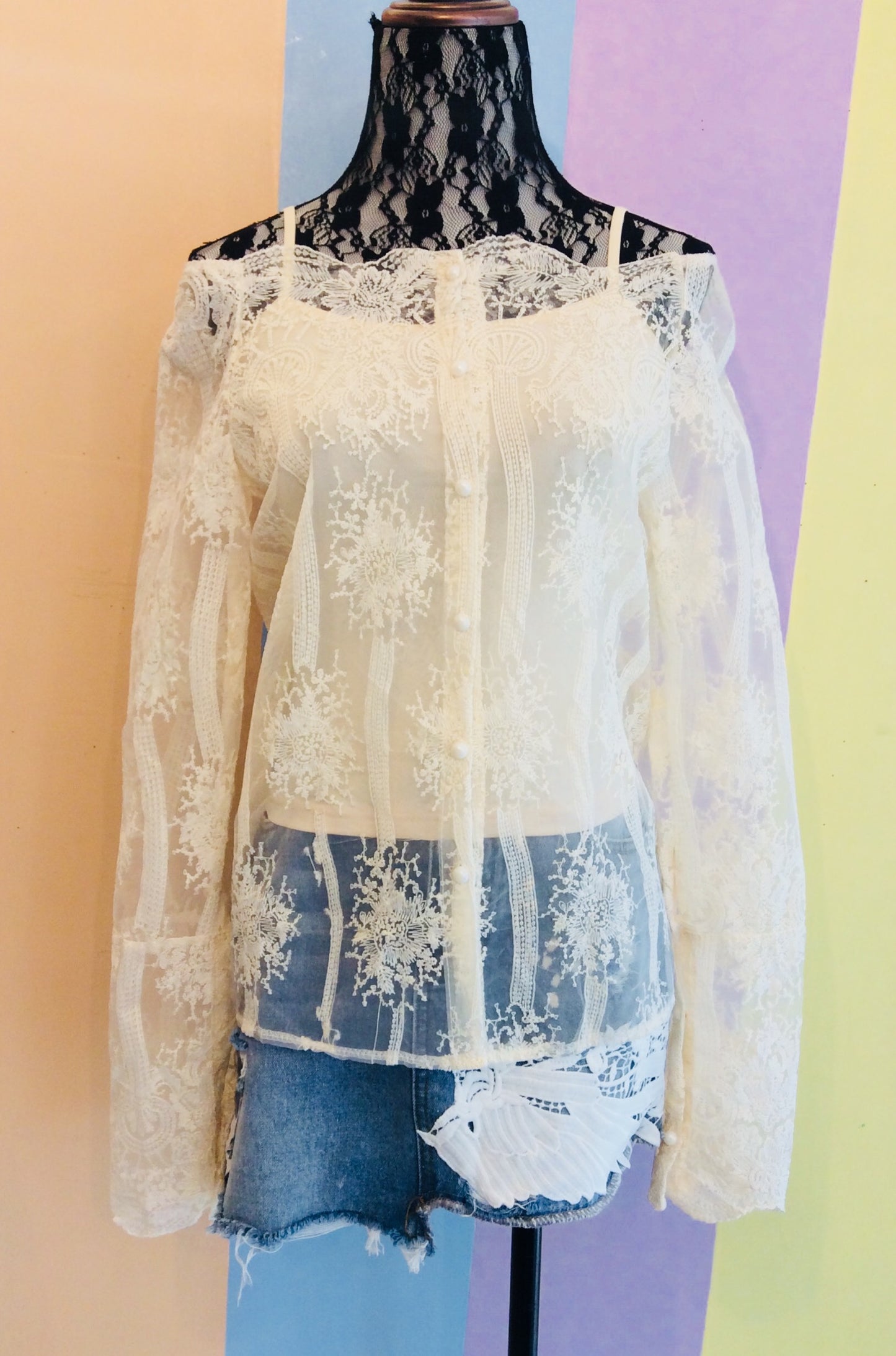 Formal Full Sleeve Lacy Barong w/ Pearls Buttons w / Inner