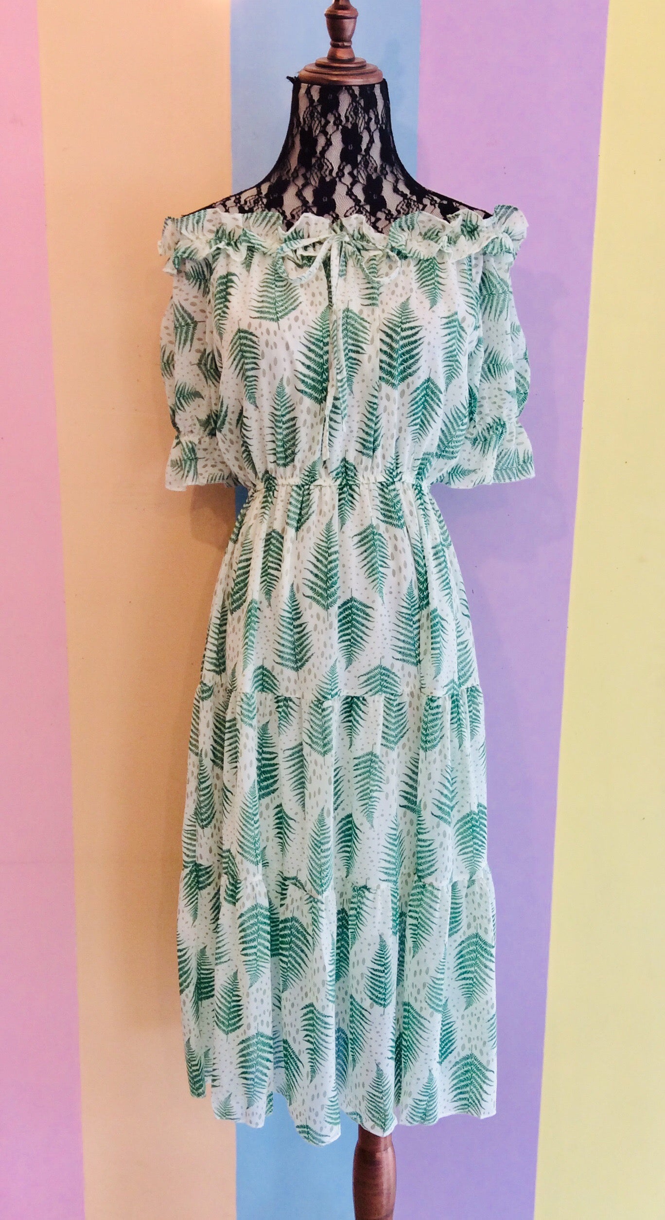 2-Way Sabrina Chiffon Layered Midi Dress w/ Elastic Short Sleeves