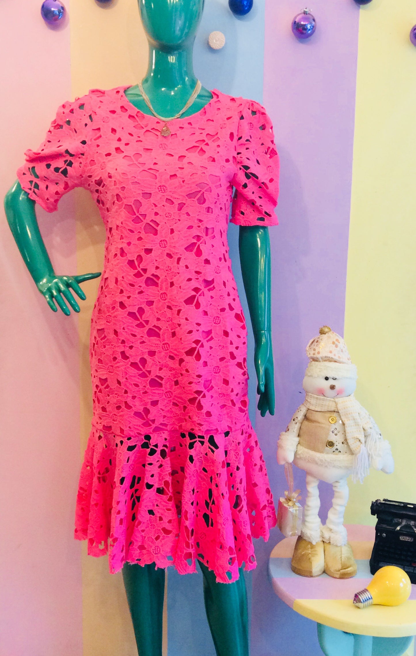 High Quality Lace Zip-Up Half Sleeve Maxi Dress w/ Semi Mermaid Skirt Bottom
