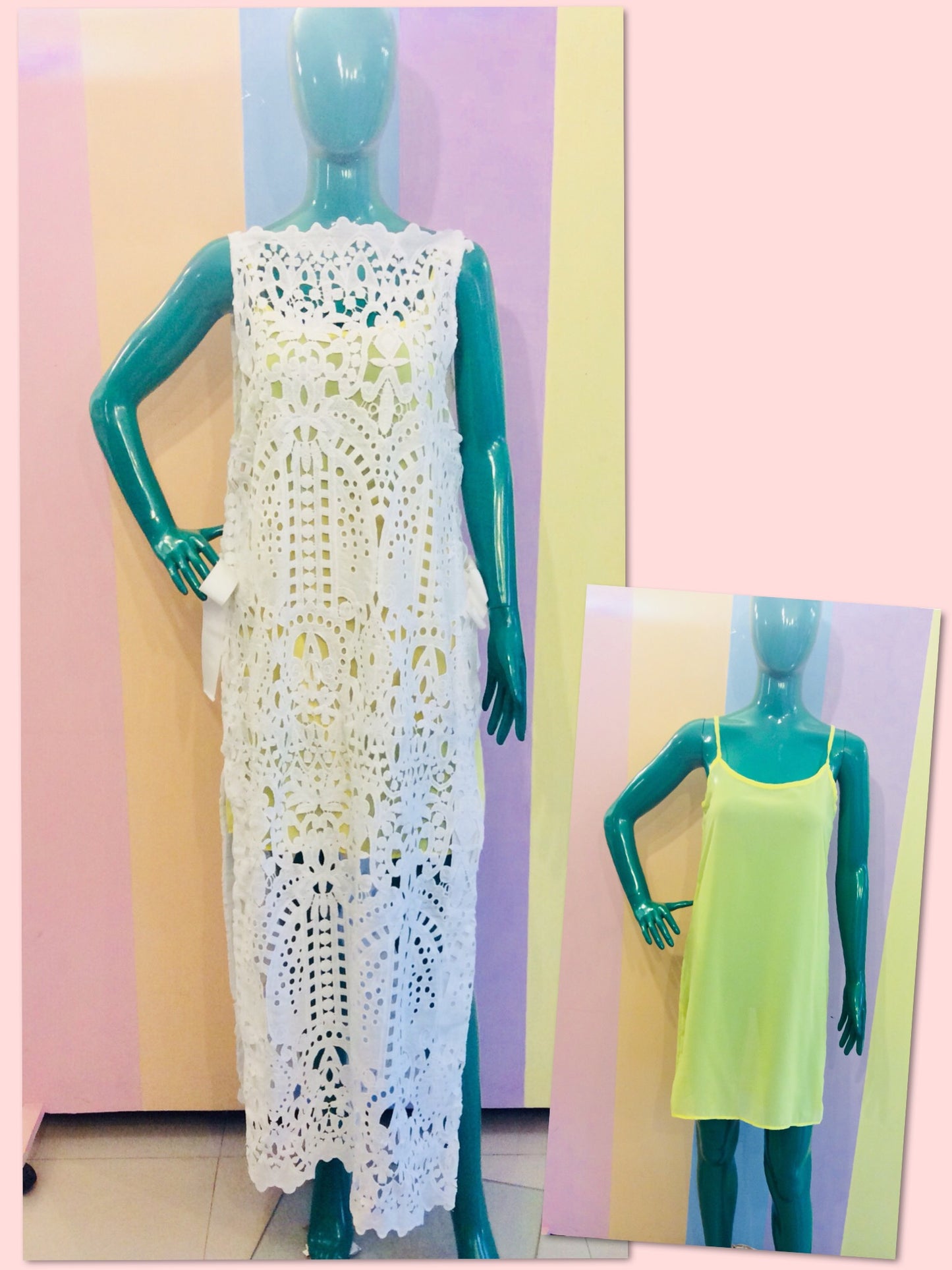 Two-Tone Lacy Overall Maxi w/ Mini Spag Chiffon Dress Inner
