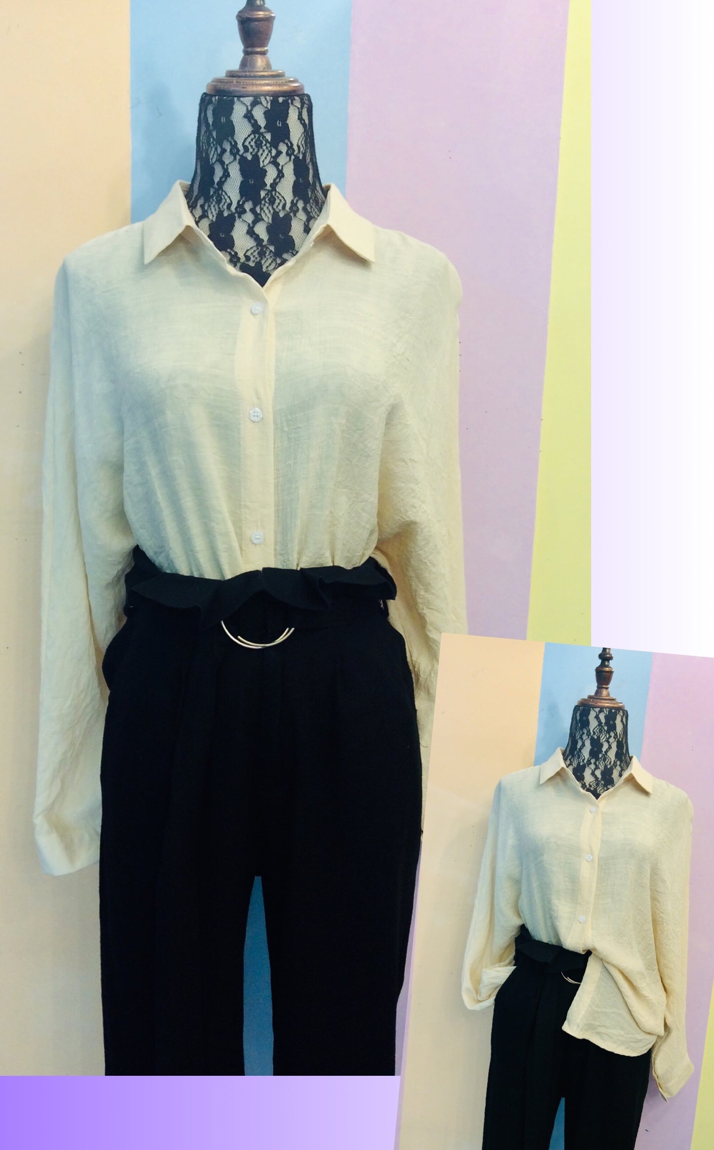 Crumpled Button-Down Oversized Longsleeves Top