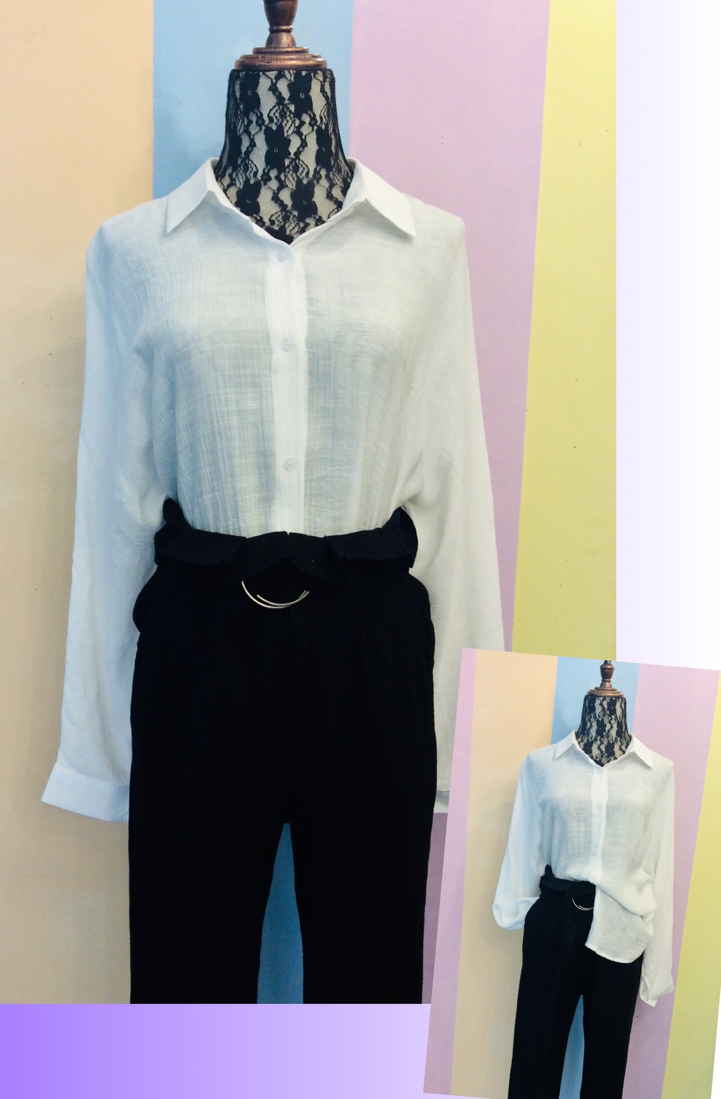 Crumpled Button-Down Oversized Longsleeves Top
