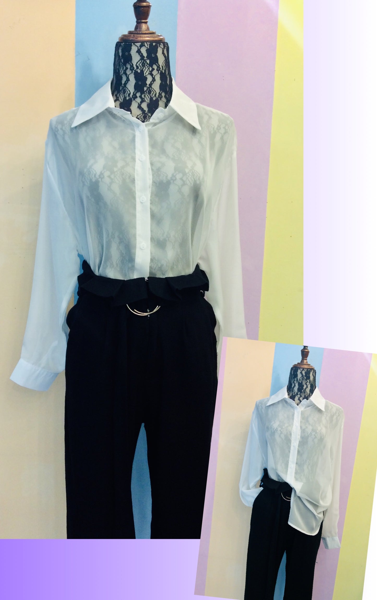 See-Through Button-Down Long Sleeves Top