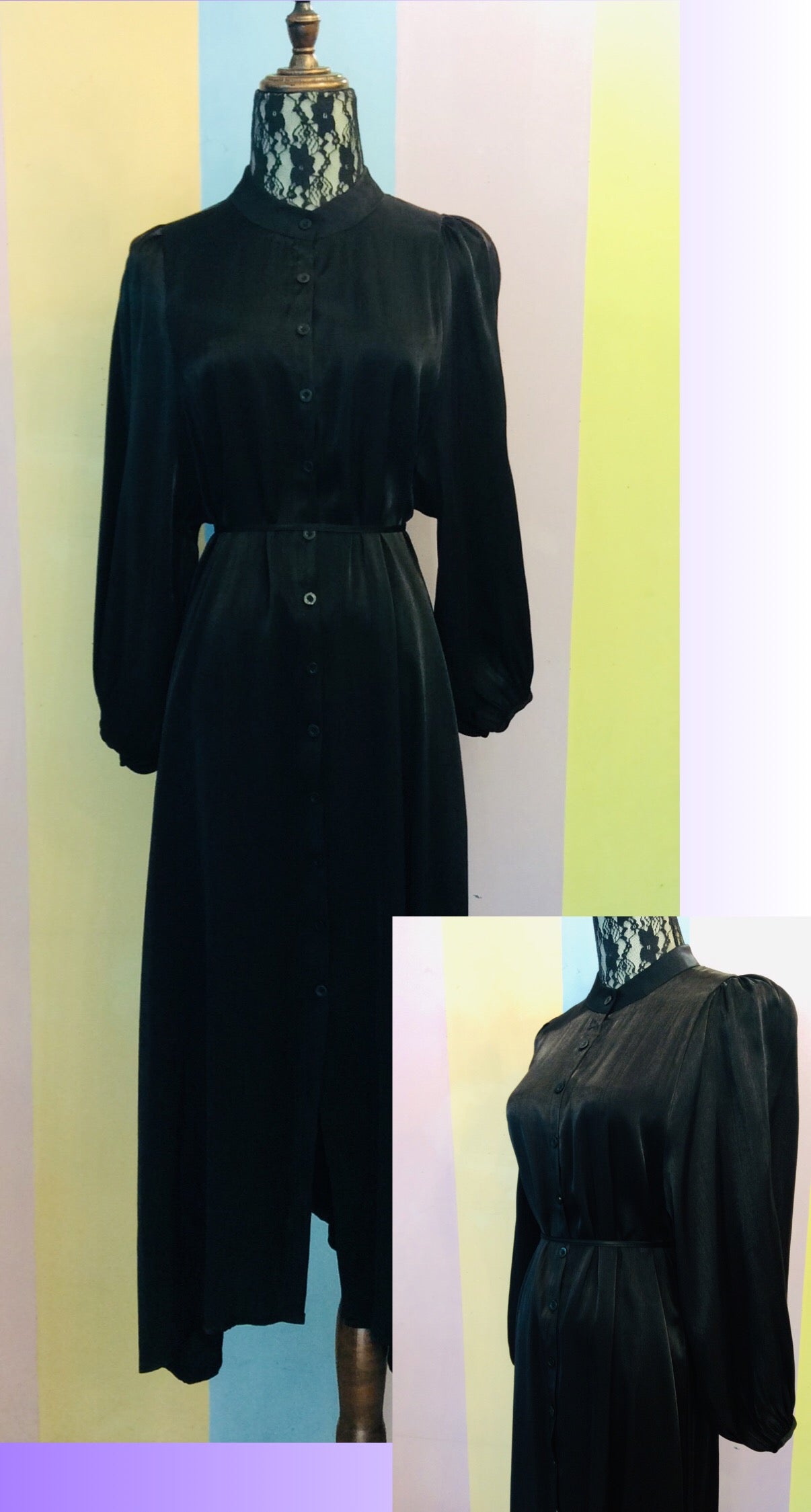 Shimmery Satin Button-Down Maxi Dress w/ Detachable Belt