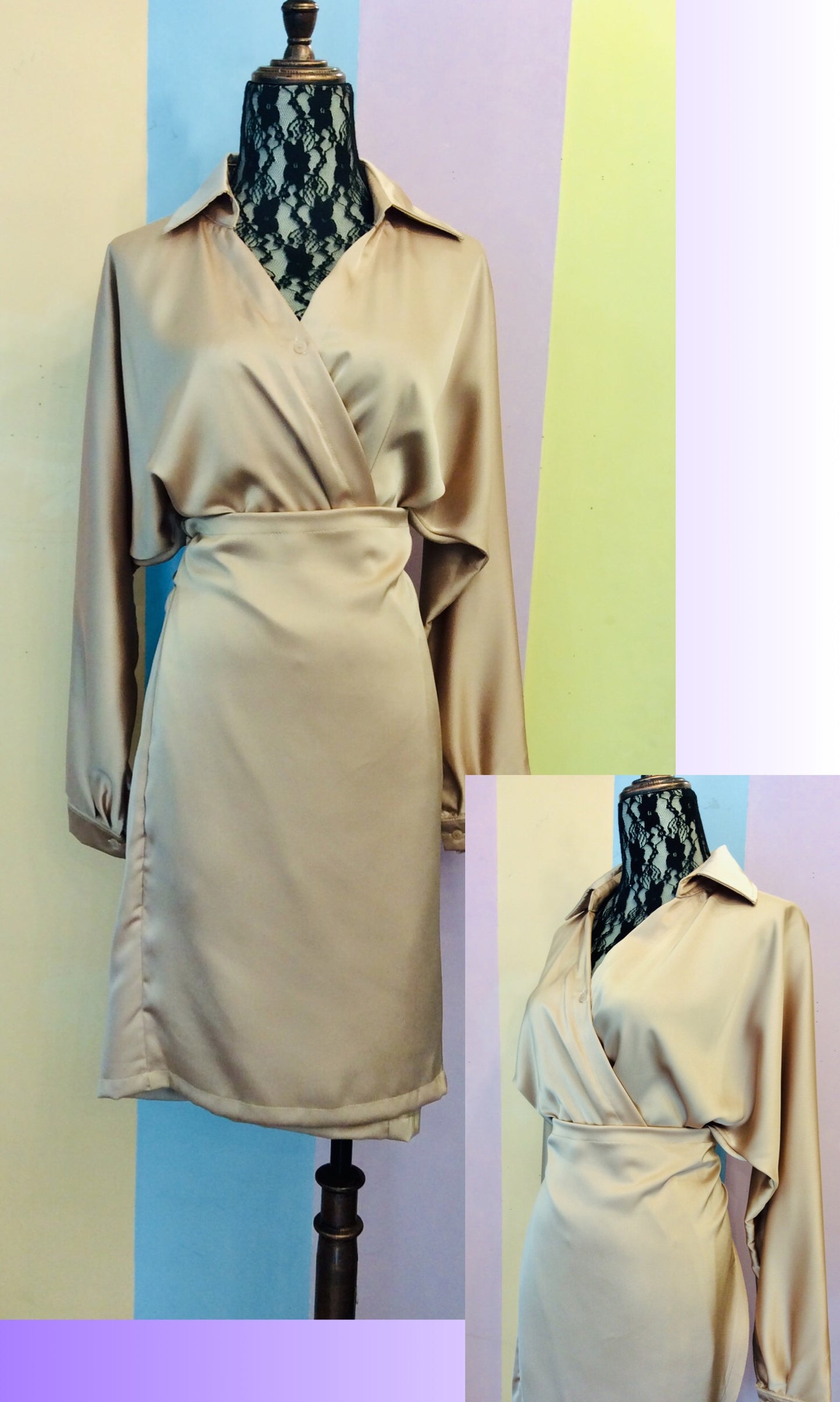 Plain Collared 2-Way Body con/Loose Dress