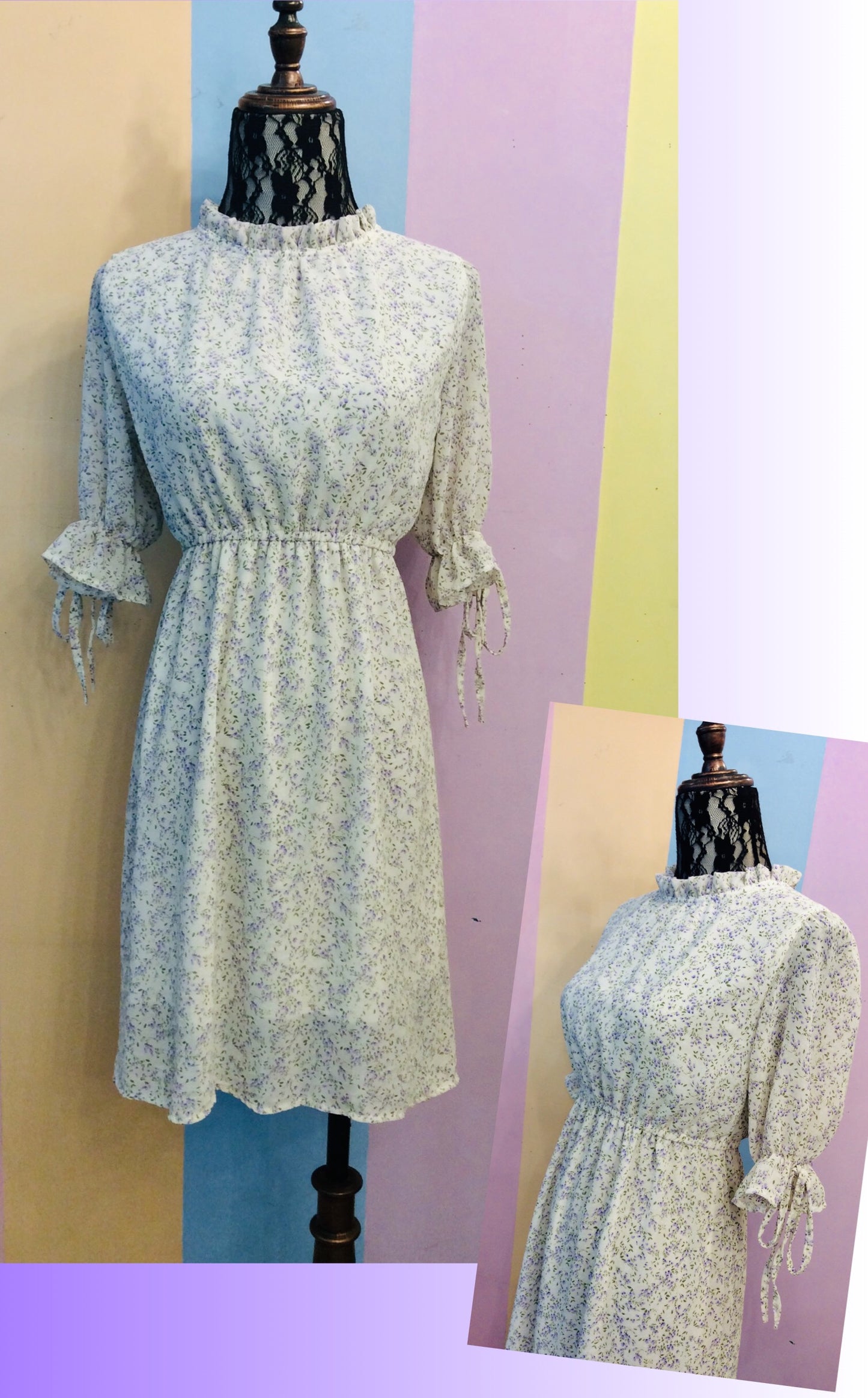Floral 3/4 Sleeves Short Dress