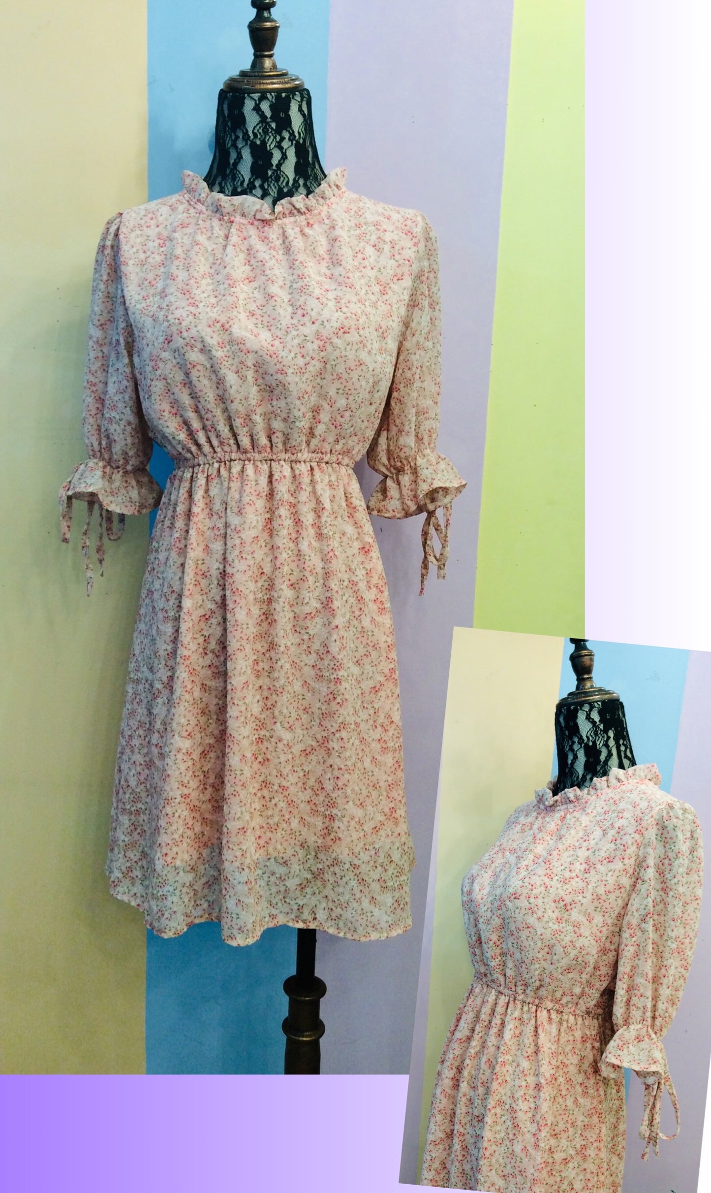 Floral 3/4 Sleeves Short Dress