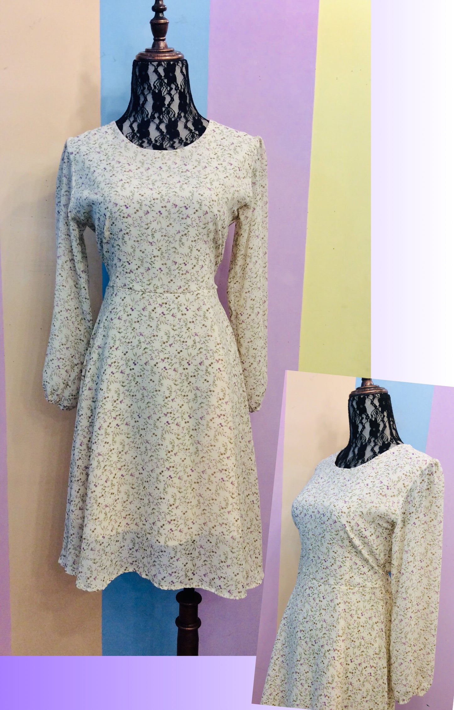 Floral Long Sleeves Short Dress