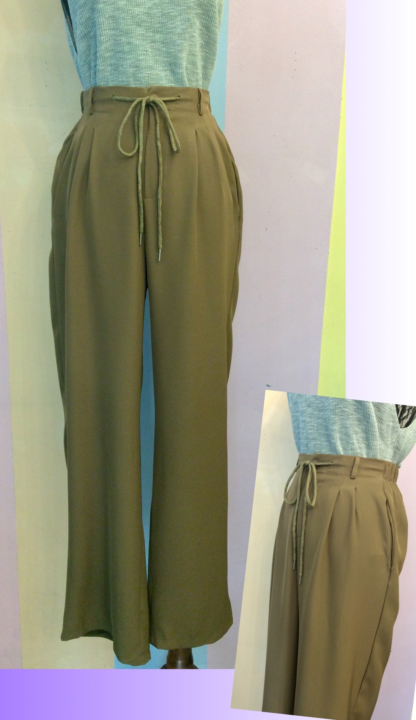 Bow & Button Elastic Square Pants