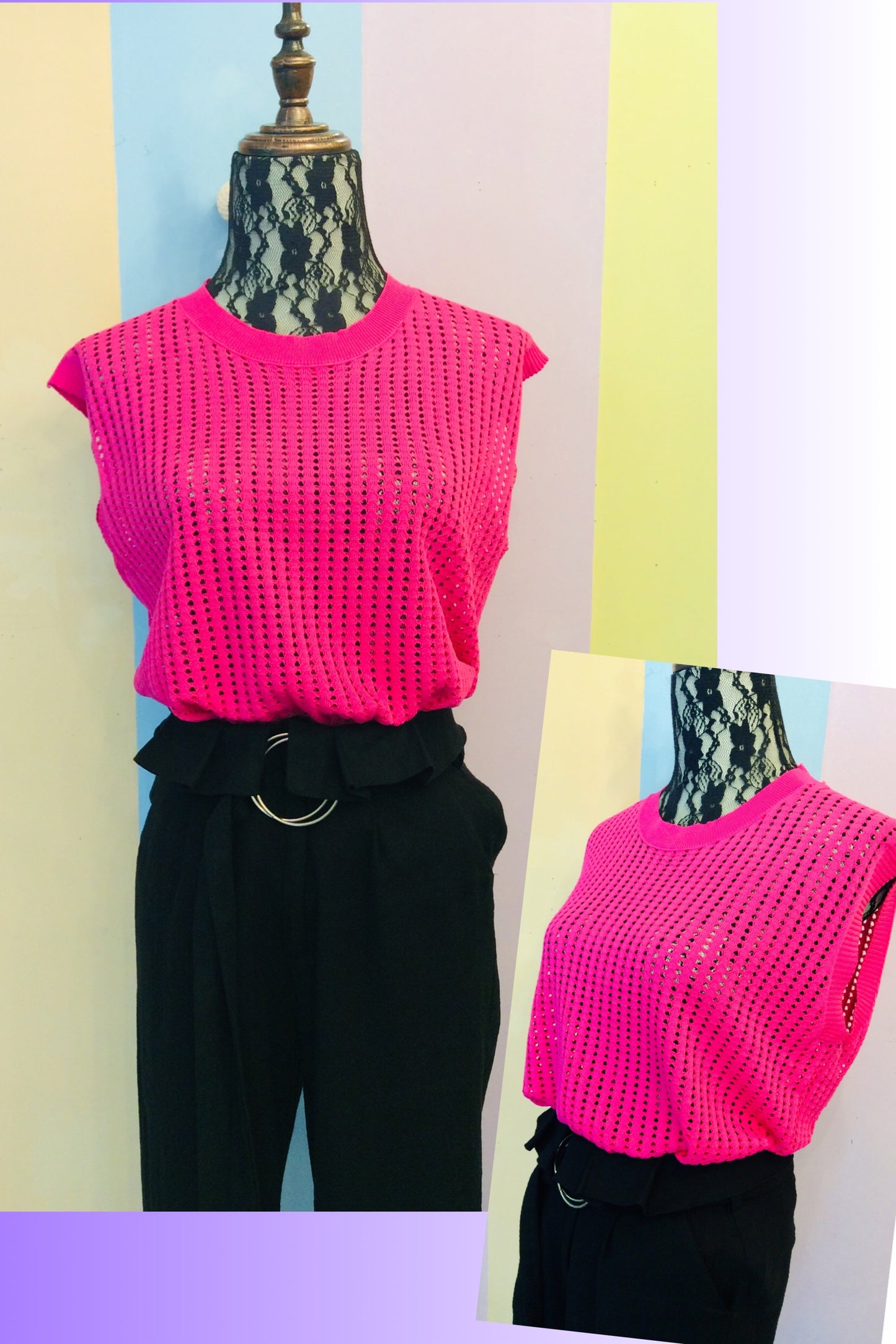 Square See-Through Sleeveless Knitted Top