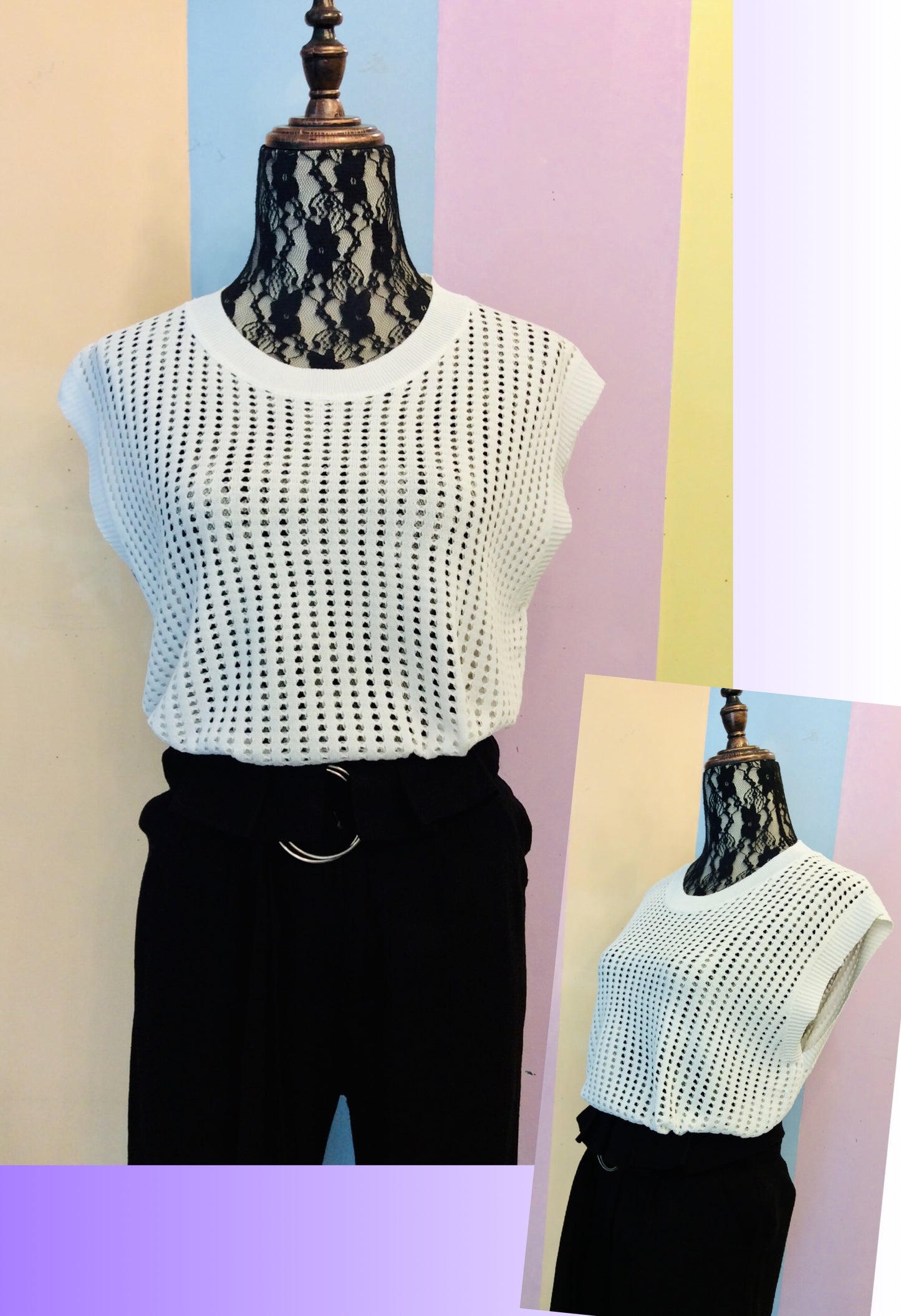 Square See-Through Sleeveless Knitted Top