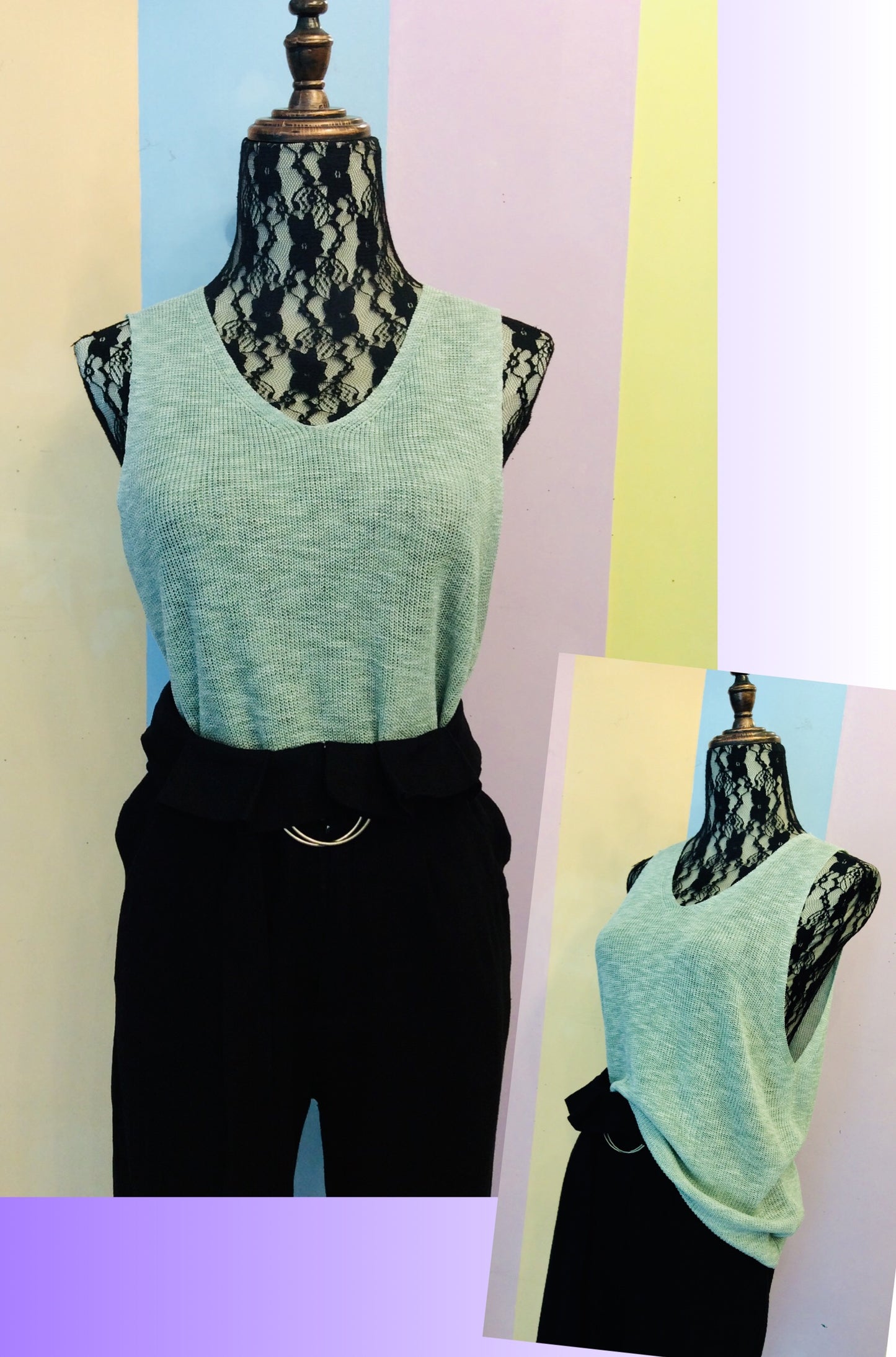 See-Through Knitted V-Neck Oversized Sleeveless Top