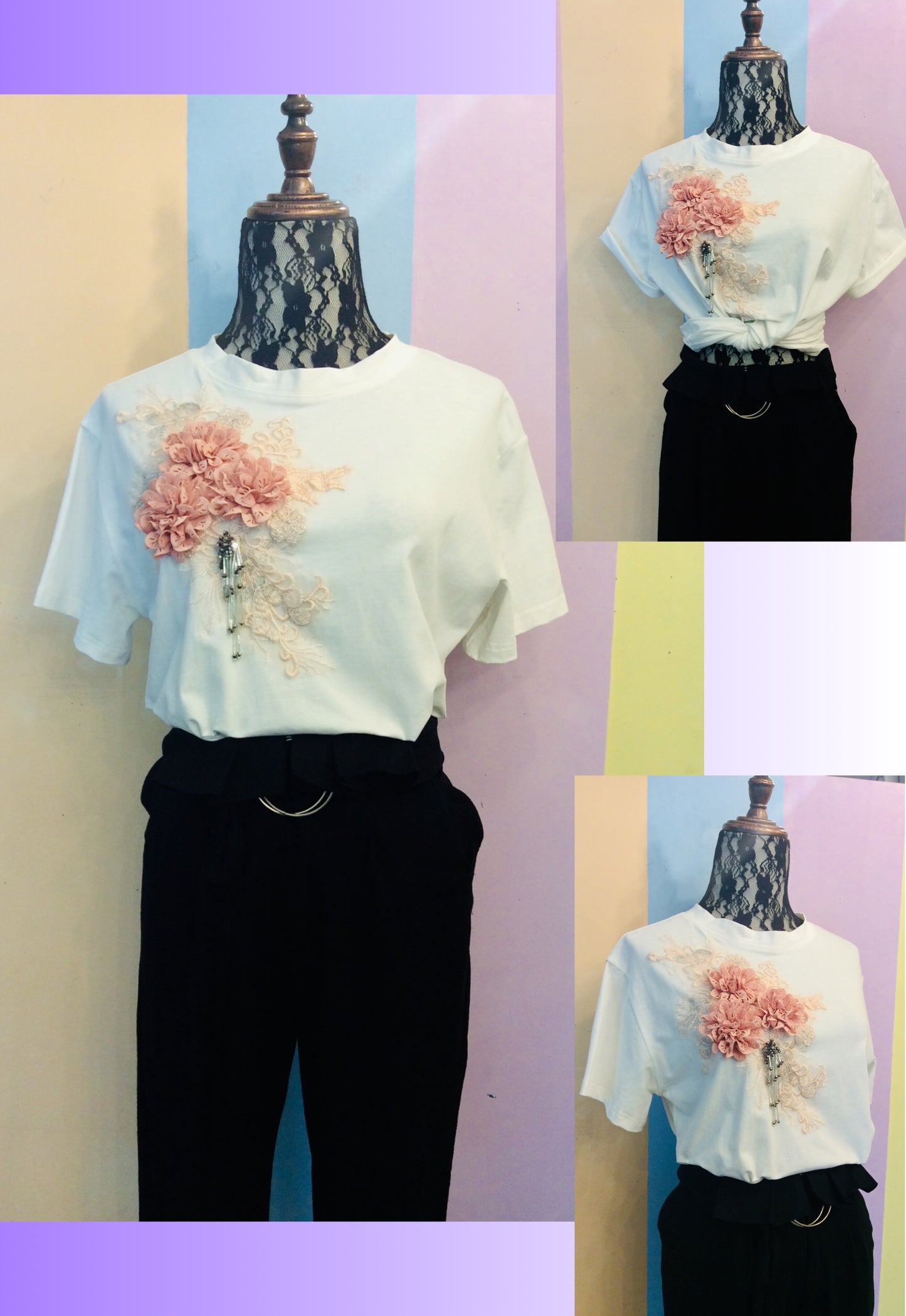 Peach & Silver Floral Tee