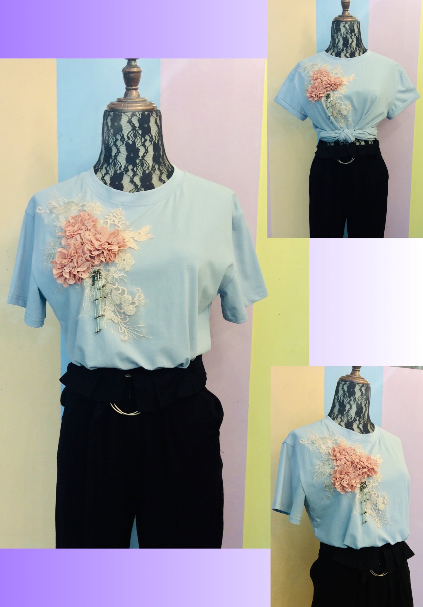 Peach & Silver Floral Tee
