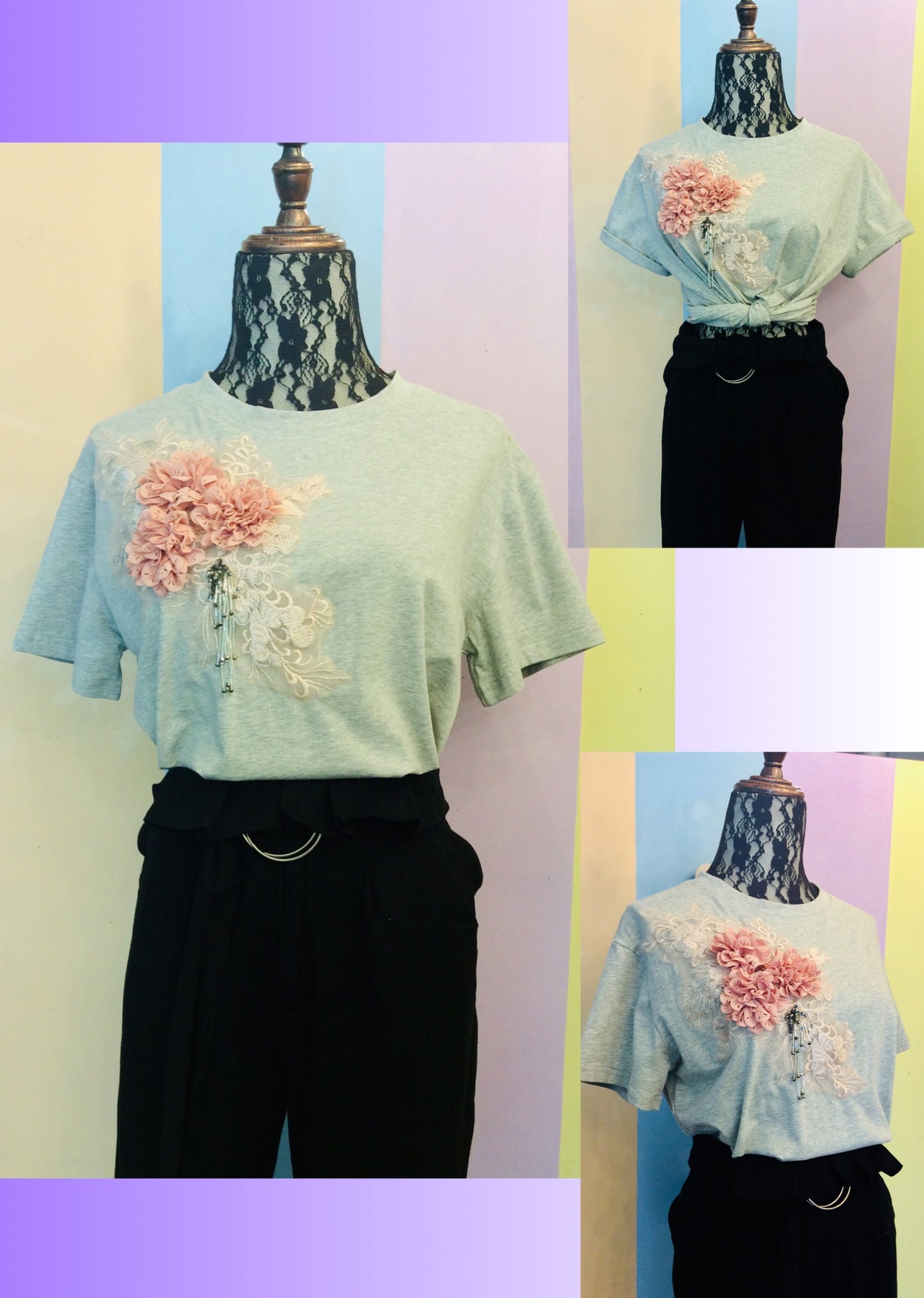 Peach & Silver Floral Tee