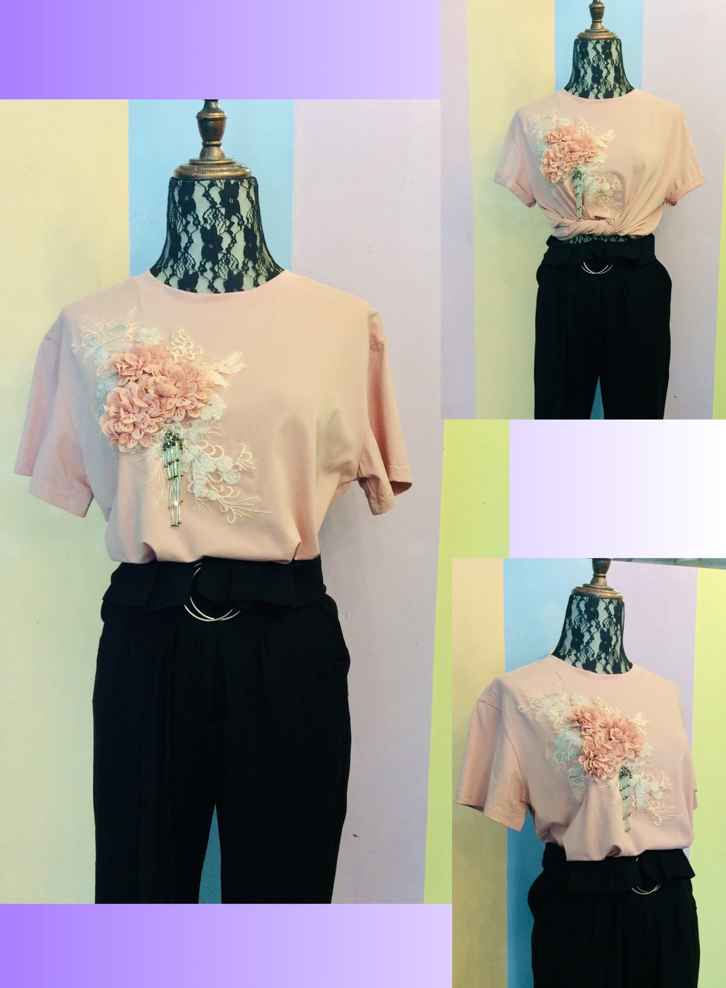 Peach & Silver Floral Tee