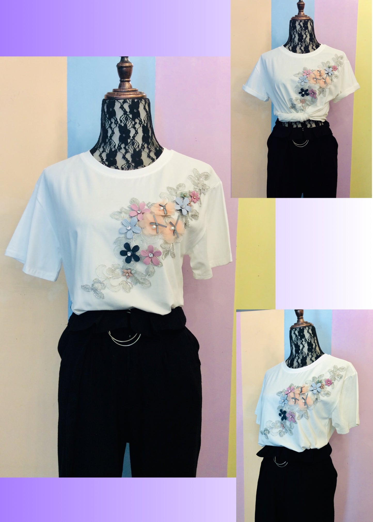 Silver Pastel Floral Tee