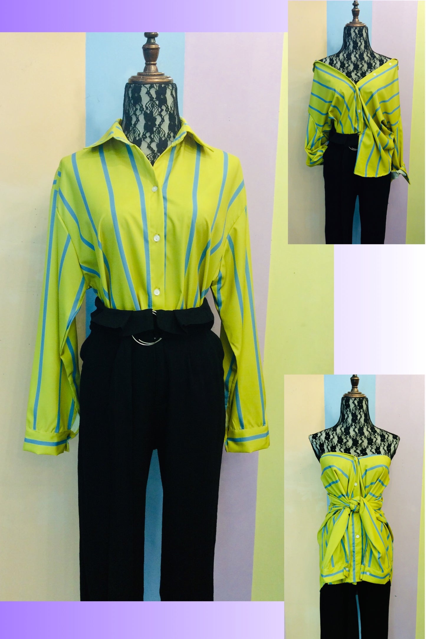 Stripe Neon Oversized Button-Down LS Top