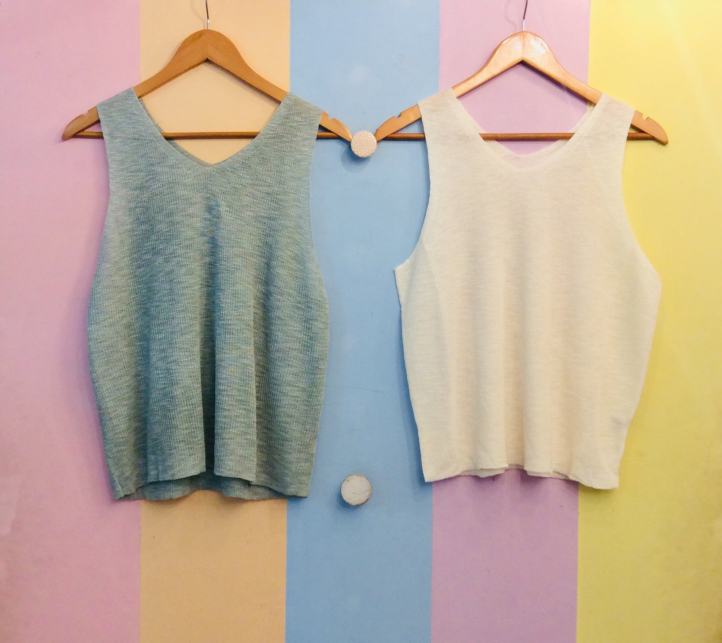 See-Through Knitted V-Neck Oversized Sleeveless Top
