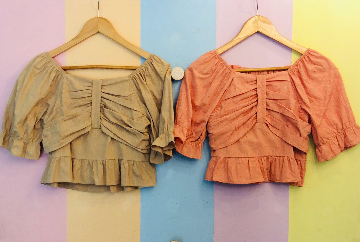Sabrina Pin-Stipe Crop Top w/ Bow Chest