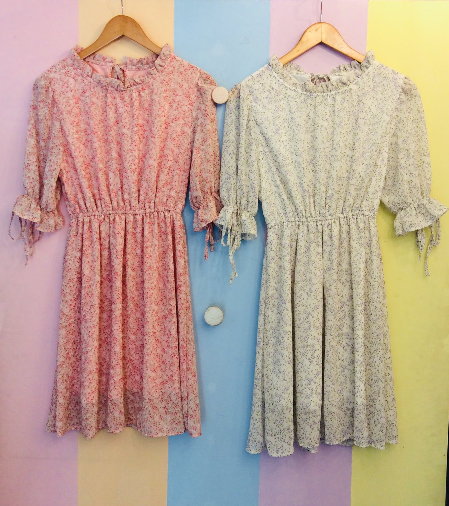 Floral 3/4 Sleeves Short Dress