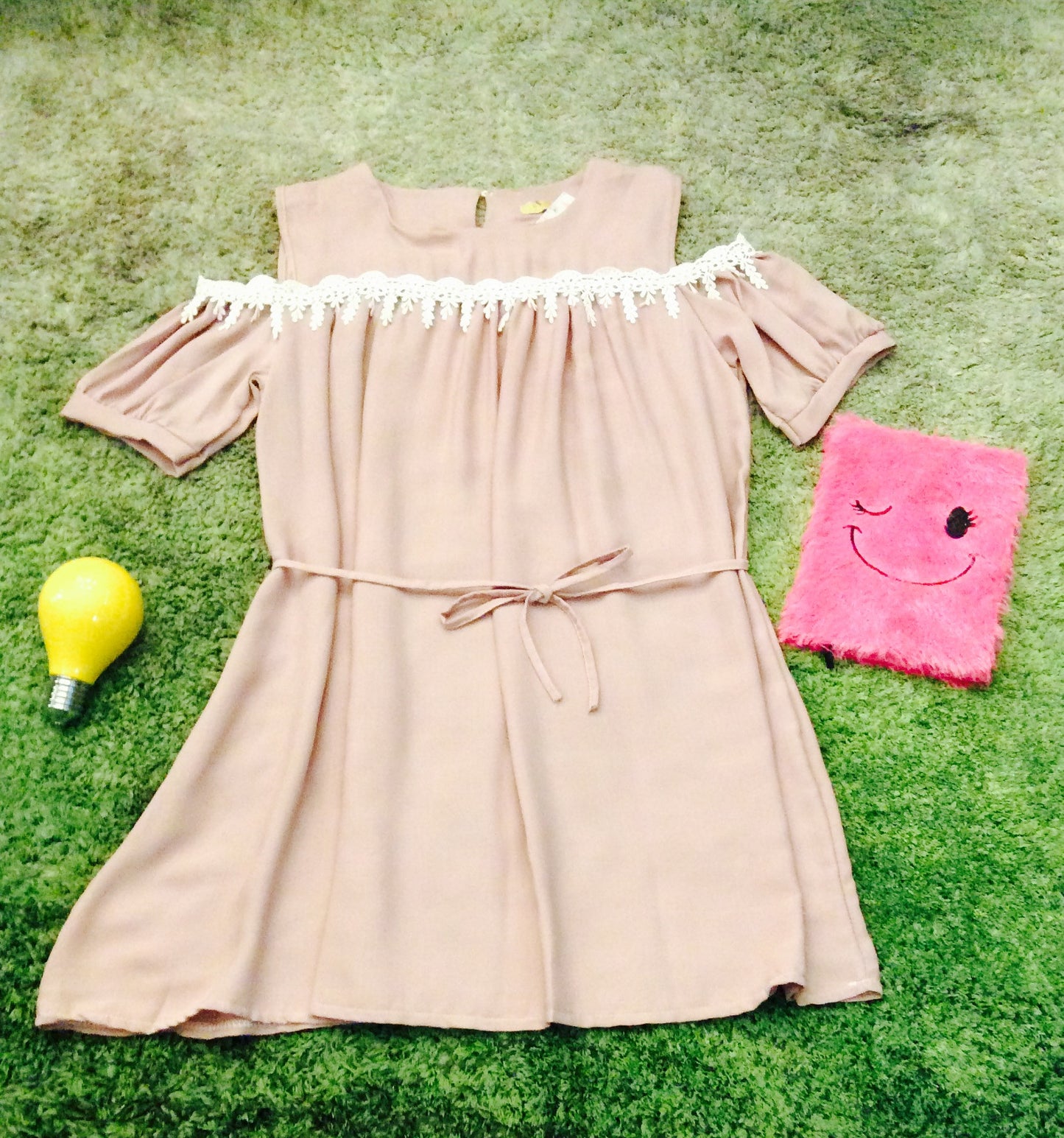 Plain Sabrina Dress w/ Lace Lining + Belt