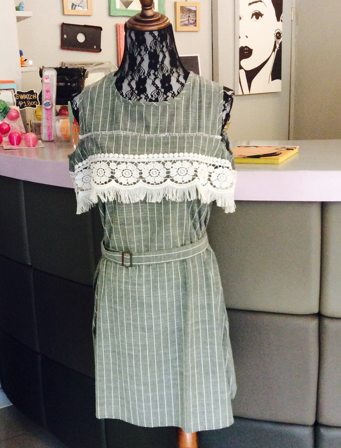 Denim Like Sabrina Dress In Stripes Lace & Tazzles