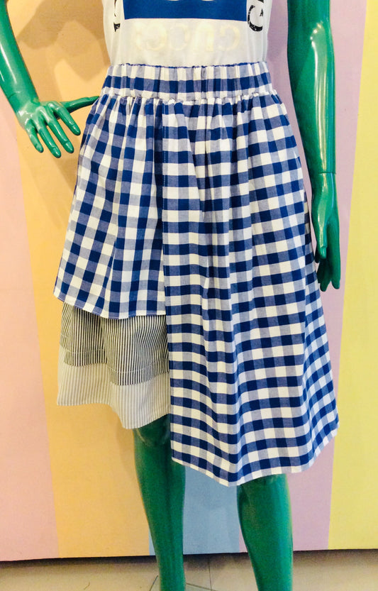 Checkered & Stripe Layered Short Skirt