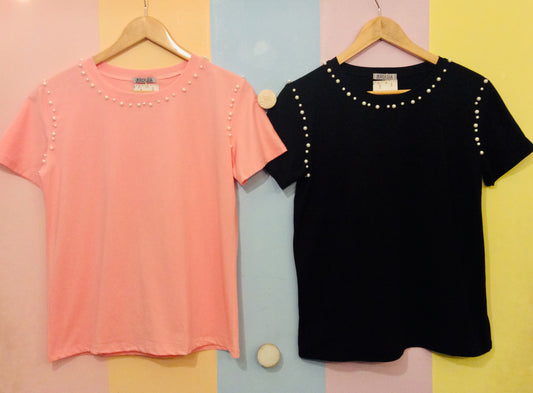 Plain High Quality Cotton tee w/ Pearly Neck & Sleeves Lining