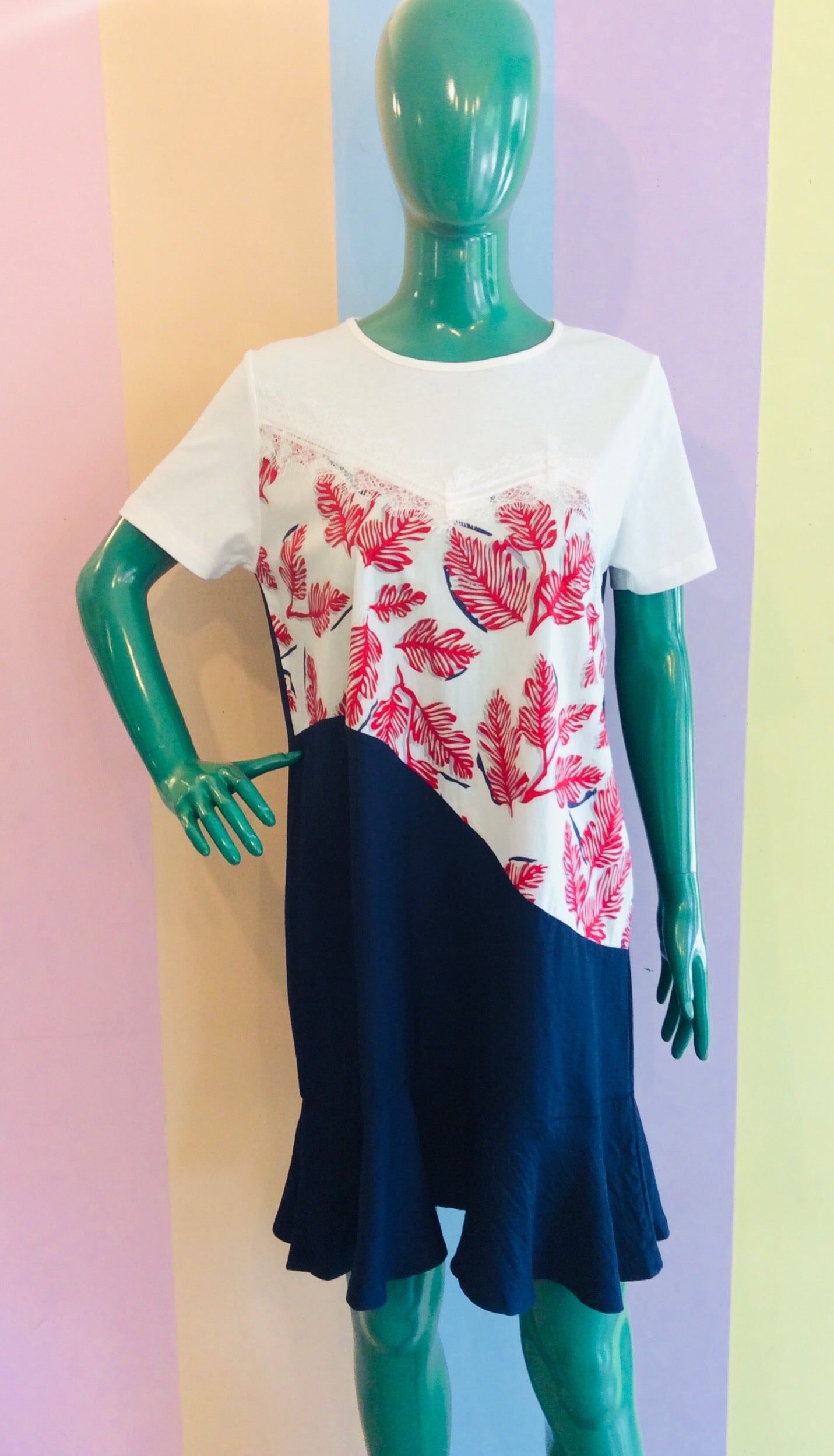 Cotton Dress w/ Tropic Prints & Color Block '22