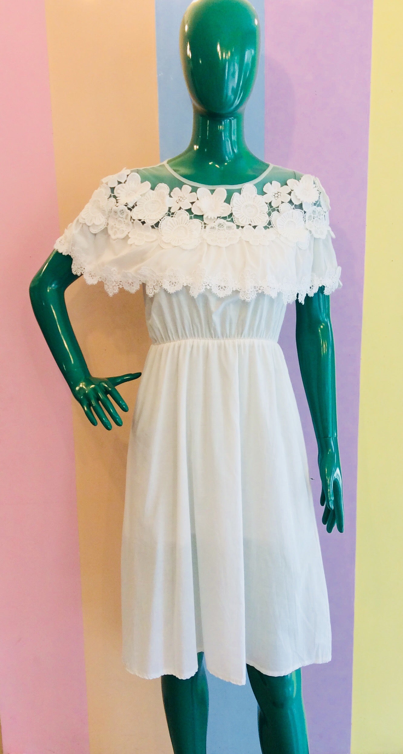 See-Through Sabrina-Type Lace & Cotton Midi Dress