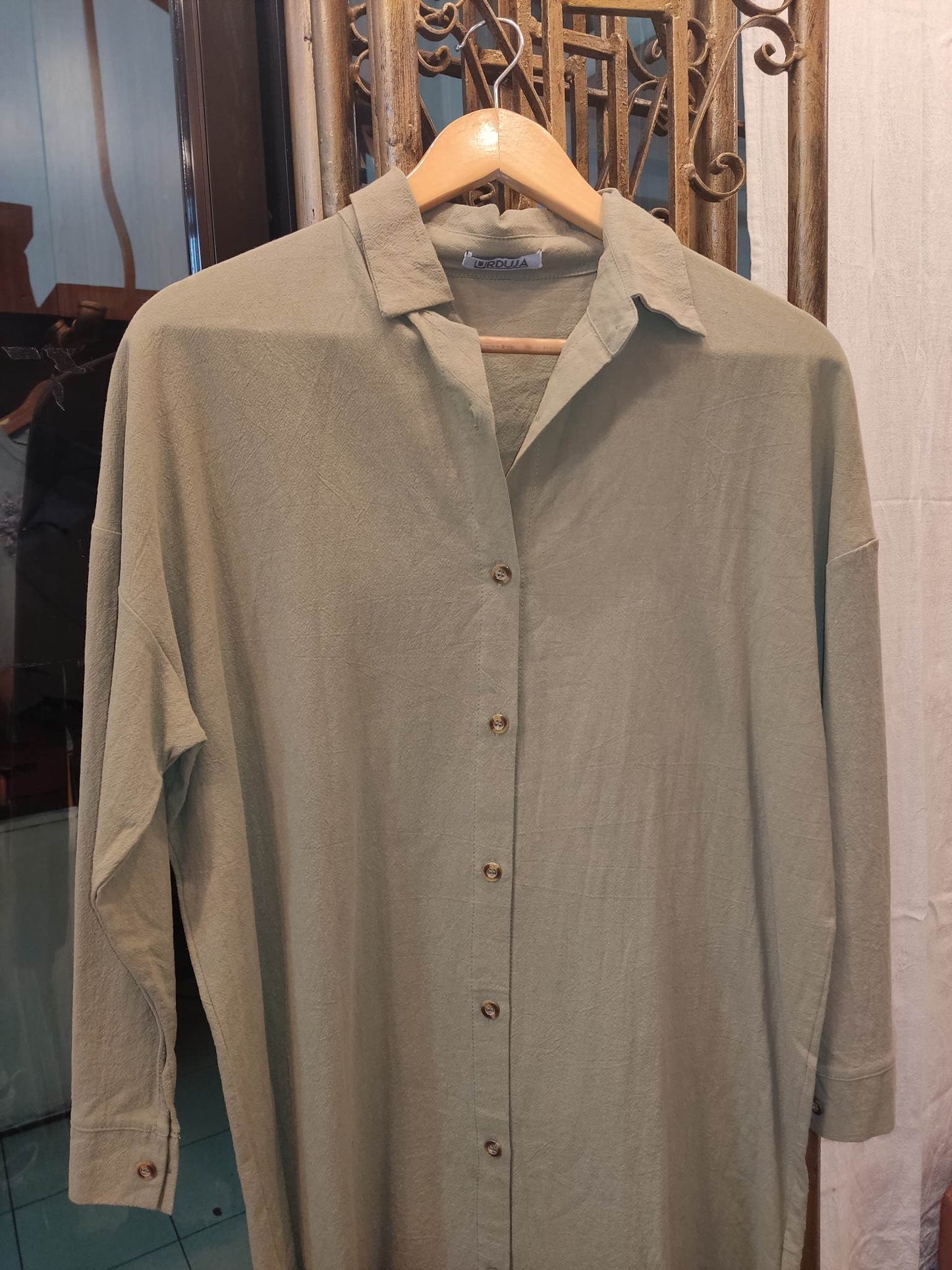 Canvas Long sleeves Button-Down Shirt Plain