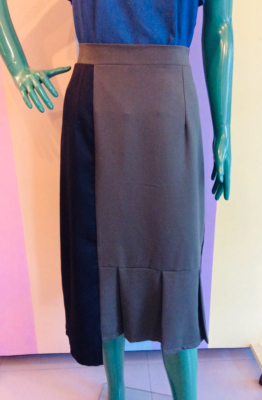 2-Tone Asymmetric Elastic Waist Midi Skirt