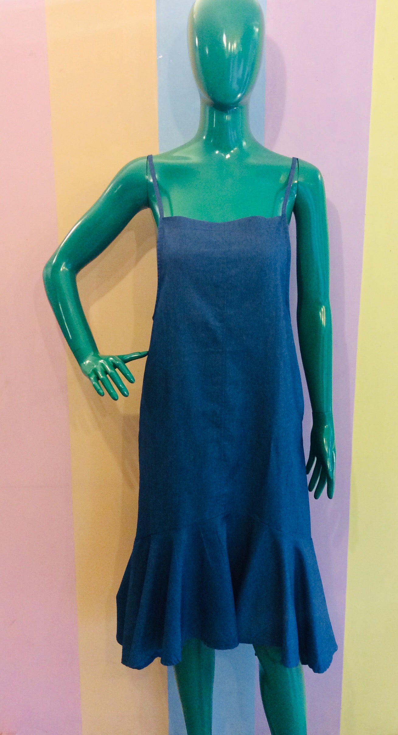 Denim Apron Spag Dress w/ Mermaid Art Skirt