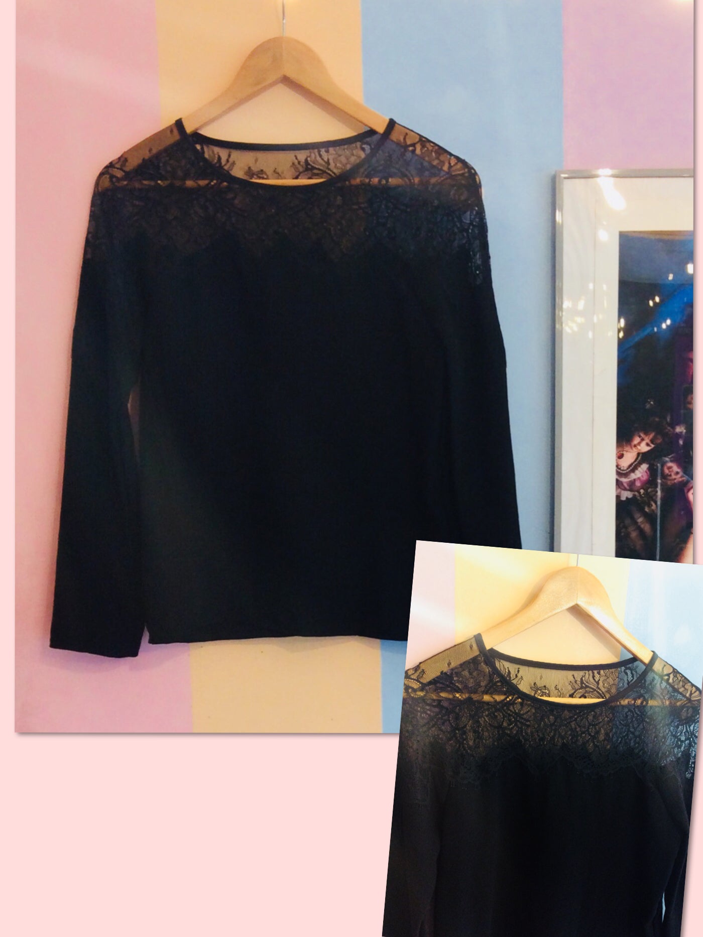 Plain & Black Lacy See Through Full Sleeves Top