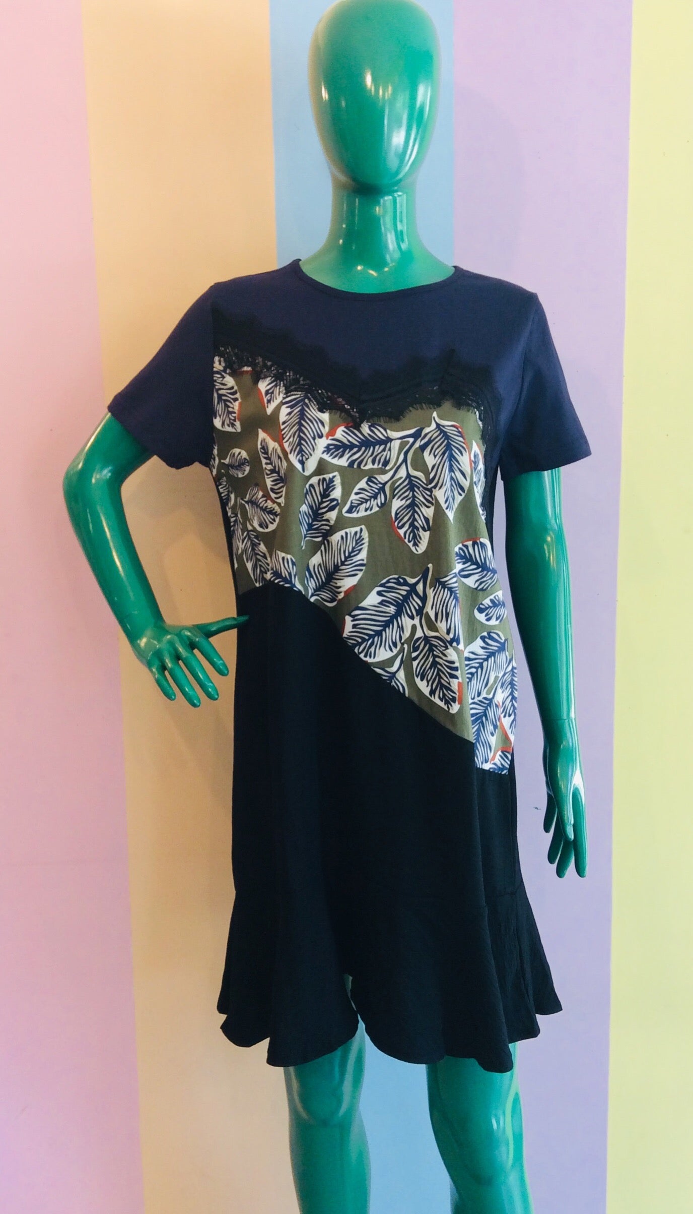 Cotton Dress w/ Tropic Prints & Color Block '22