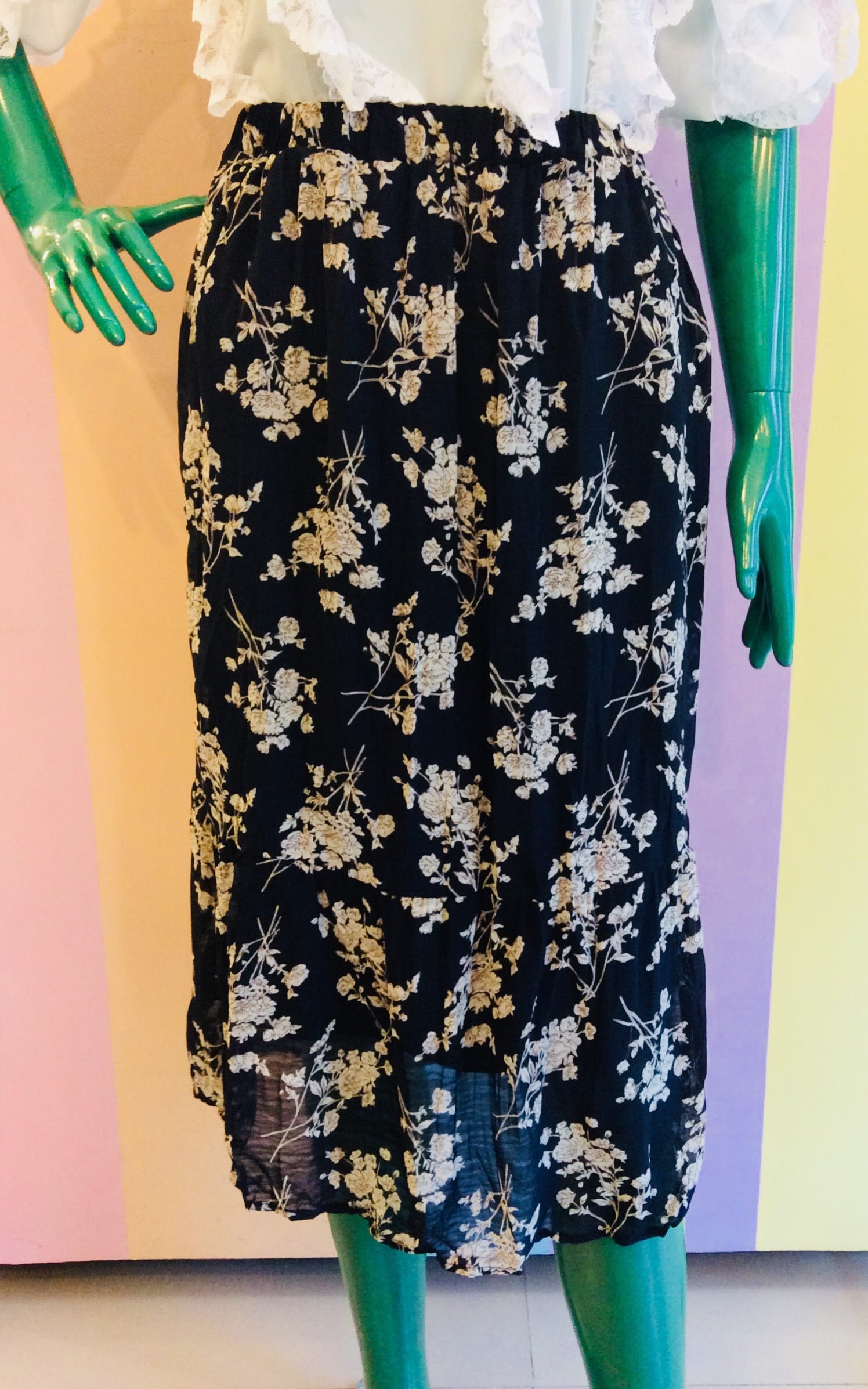 Crumpled Floral Midi Skirt w/ Elastic Waist – Urduja Fashion