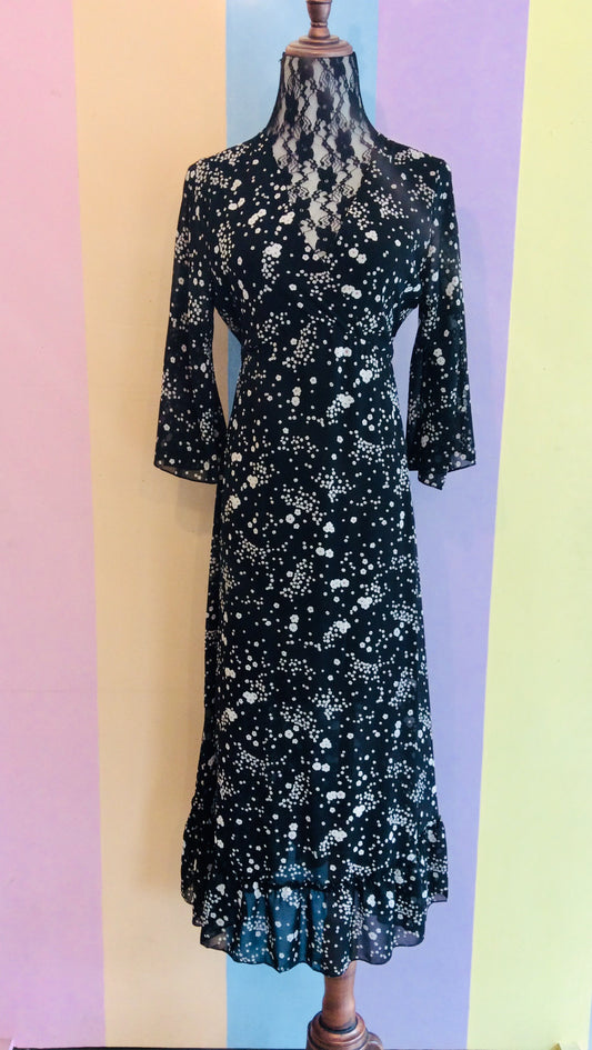 Floral Maxi Dress w/ Bell Sleeves & Attached Bow Belt