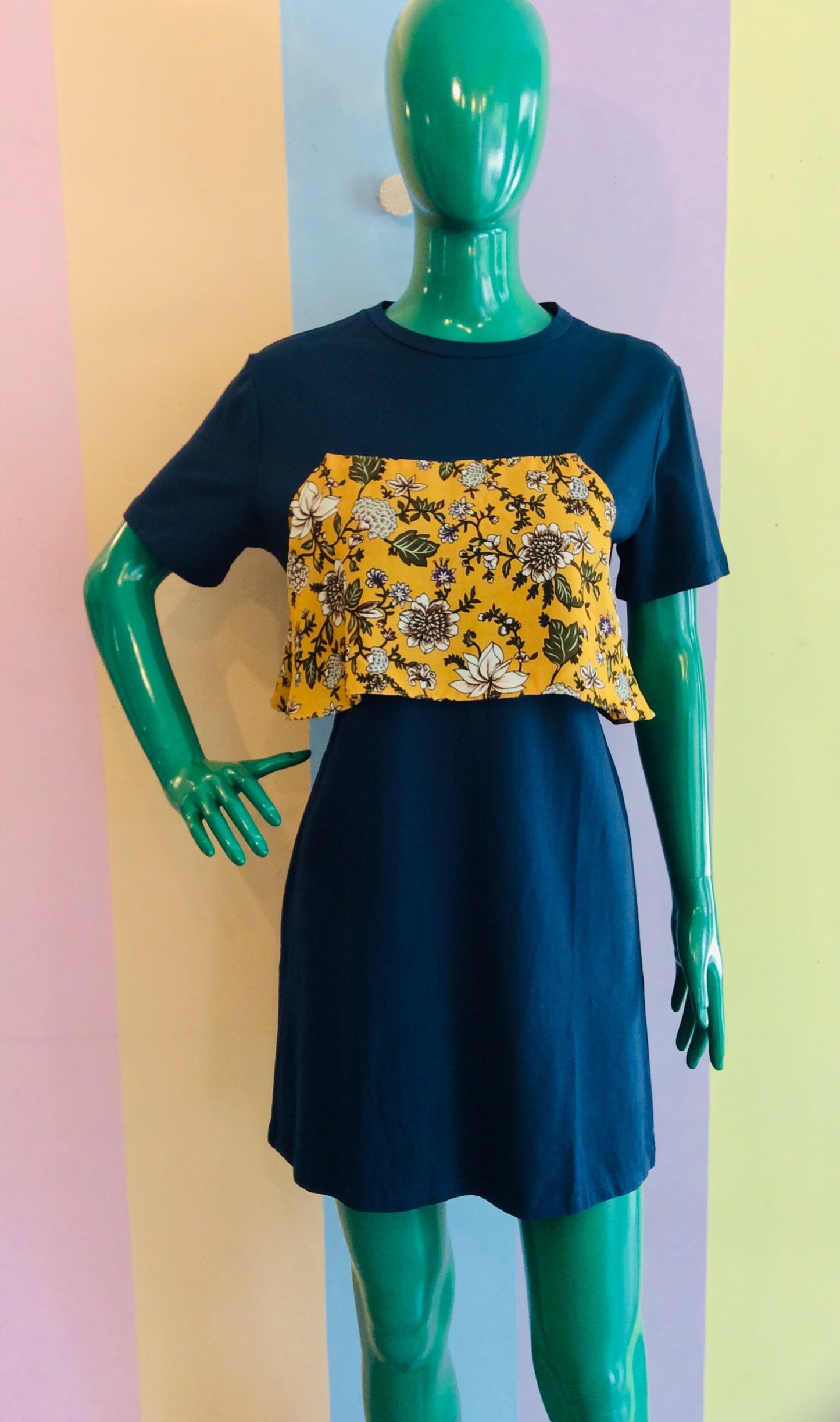 Cotton Short Sleeve Dress w/ Floral Sash