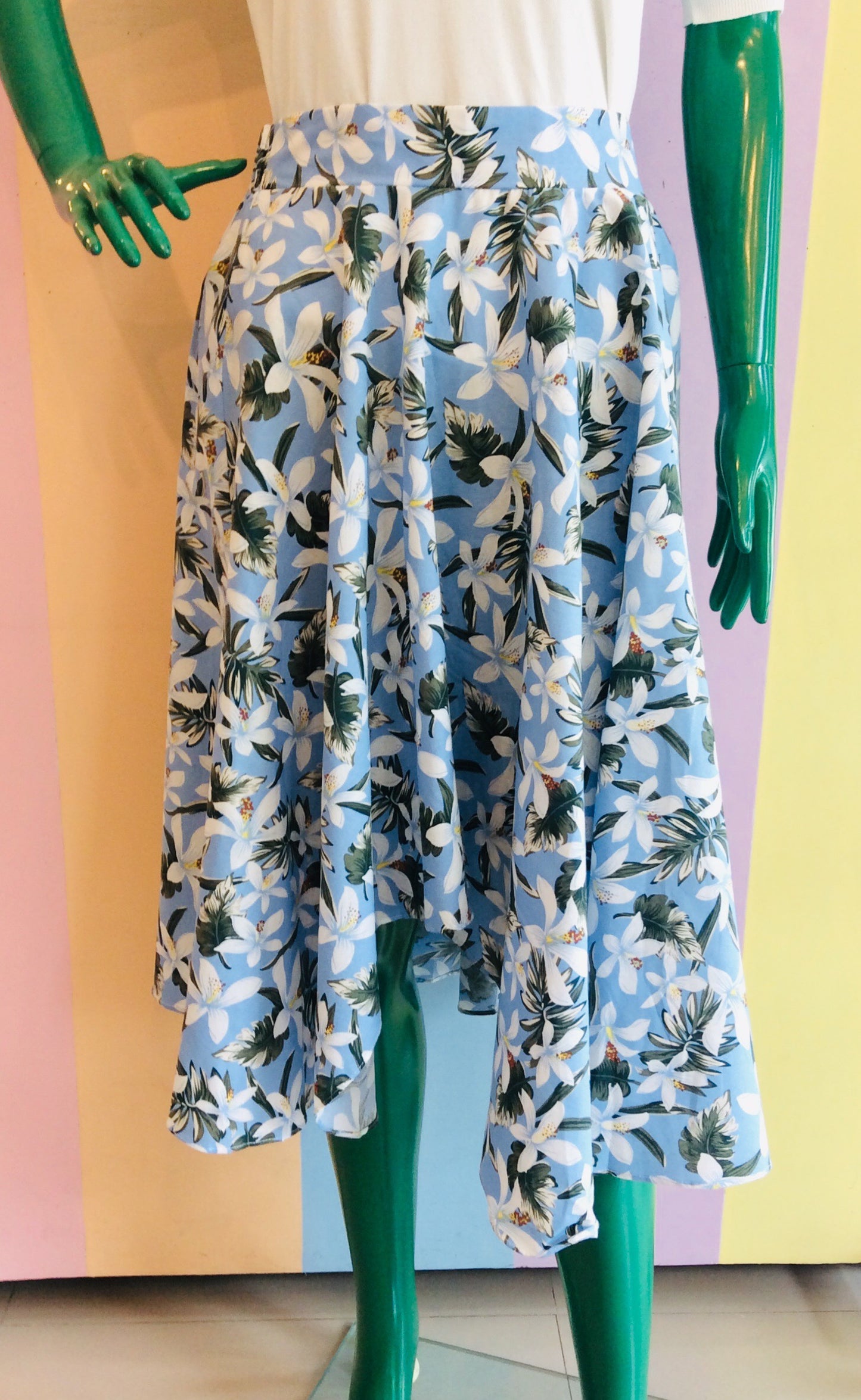 Floral Pastel Uneven Midi Skirt