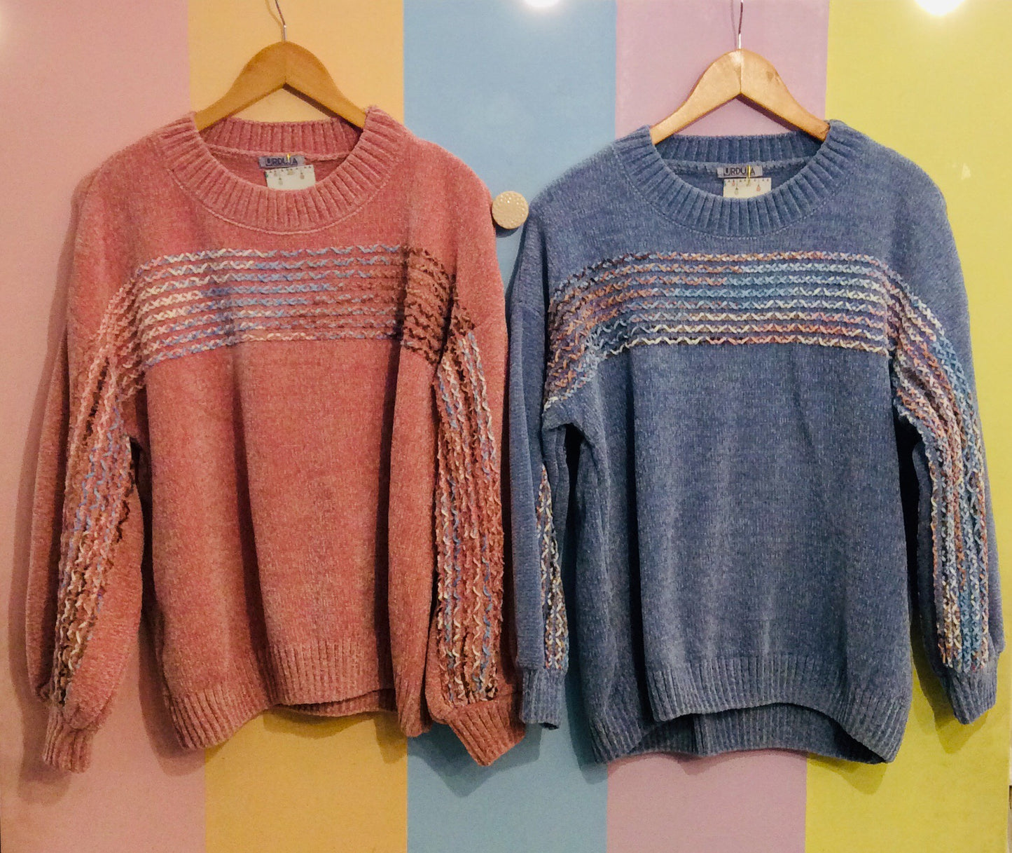 Plain & Colorful Stitches Sweater in Round Neck