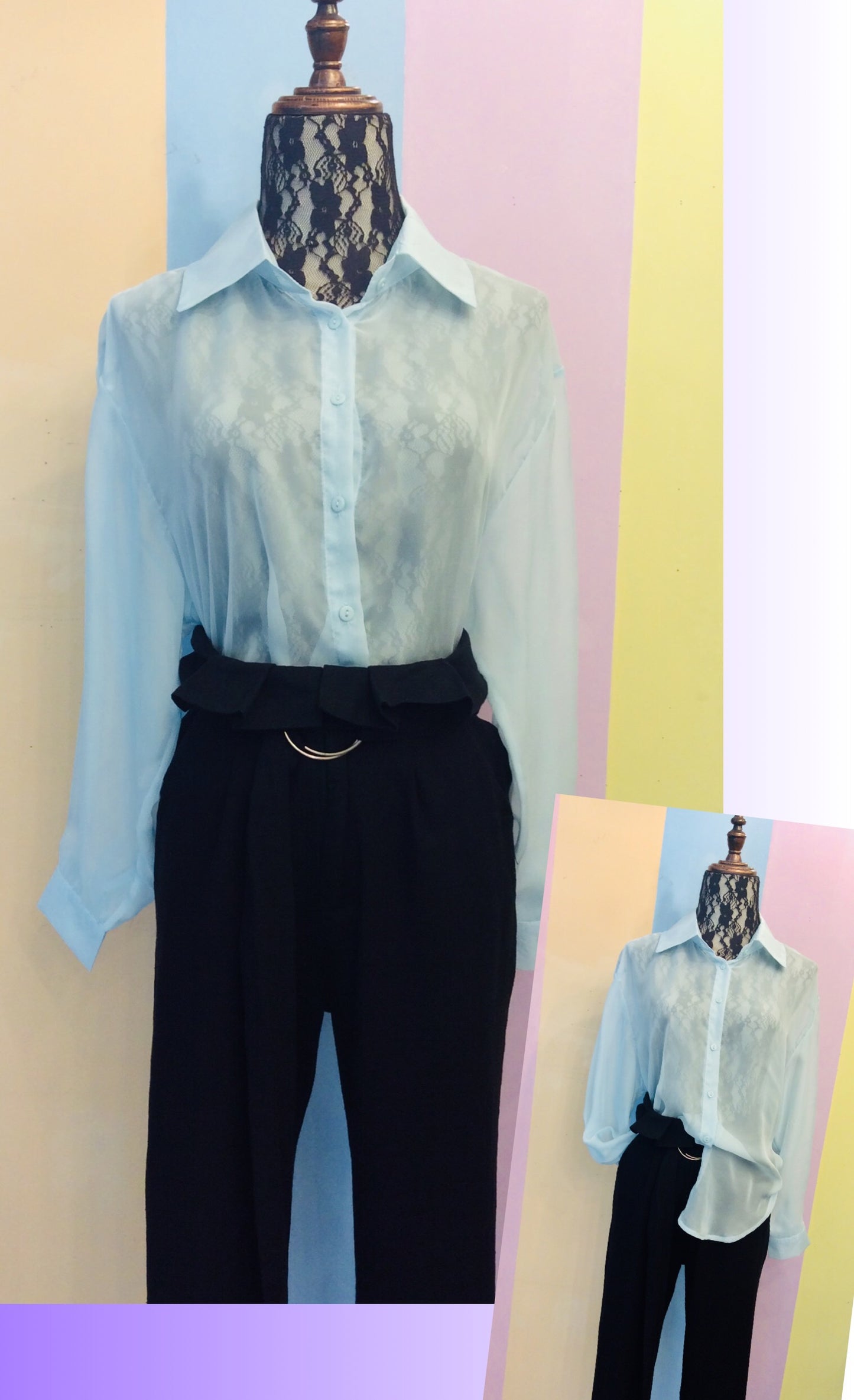 See-Through Button-Down Long Sleeves Top